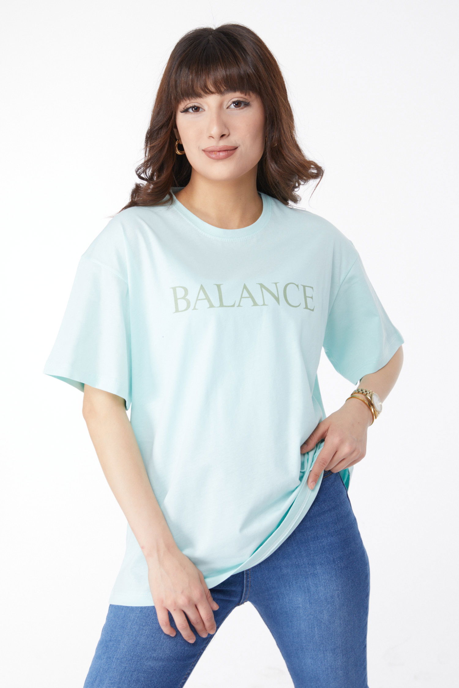 Baskılı T-shirt Mint - 25174 - 2