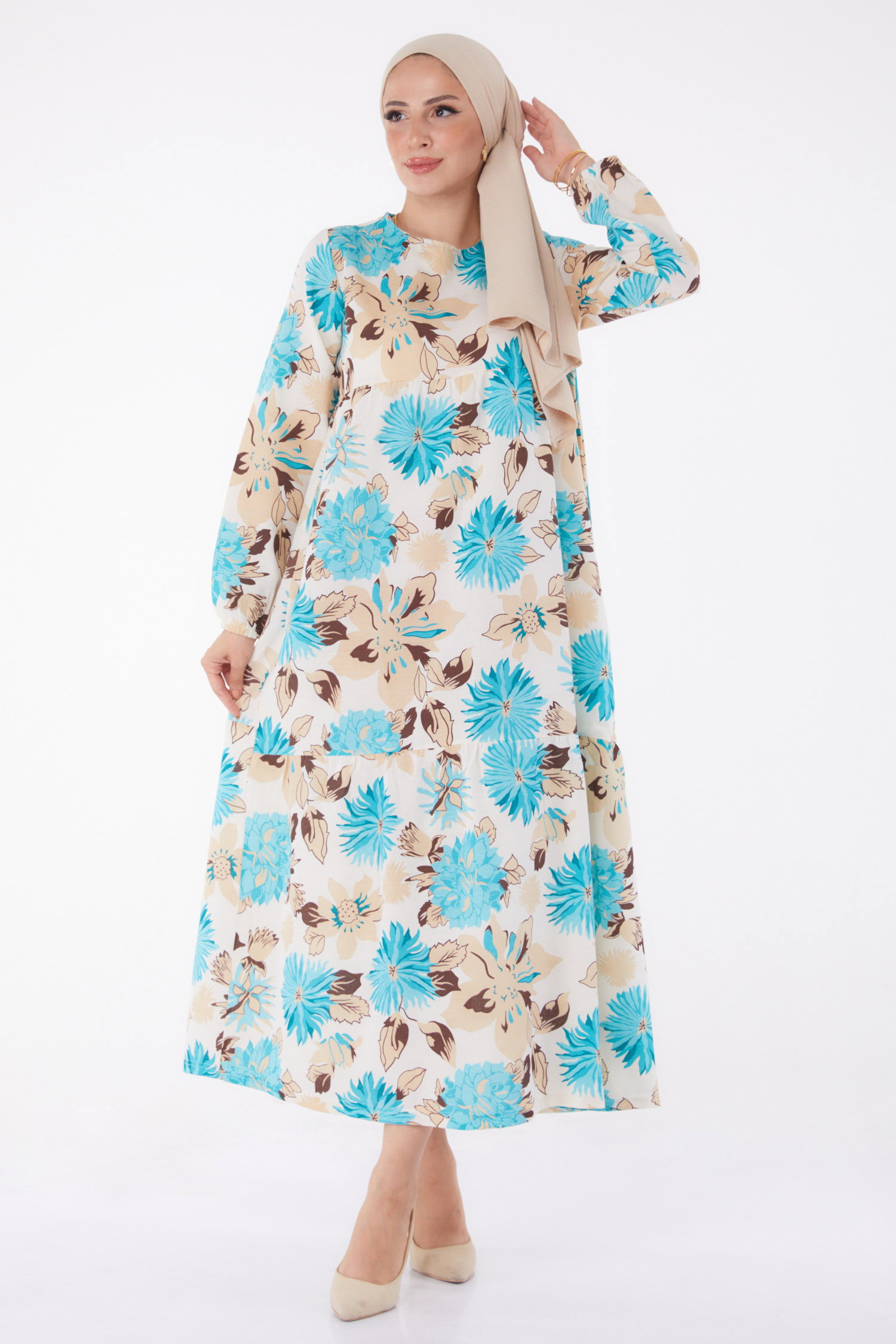 Desenli Elbise Mint - 13244 - 1