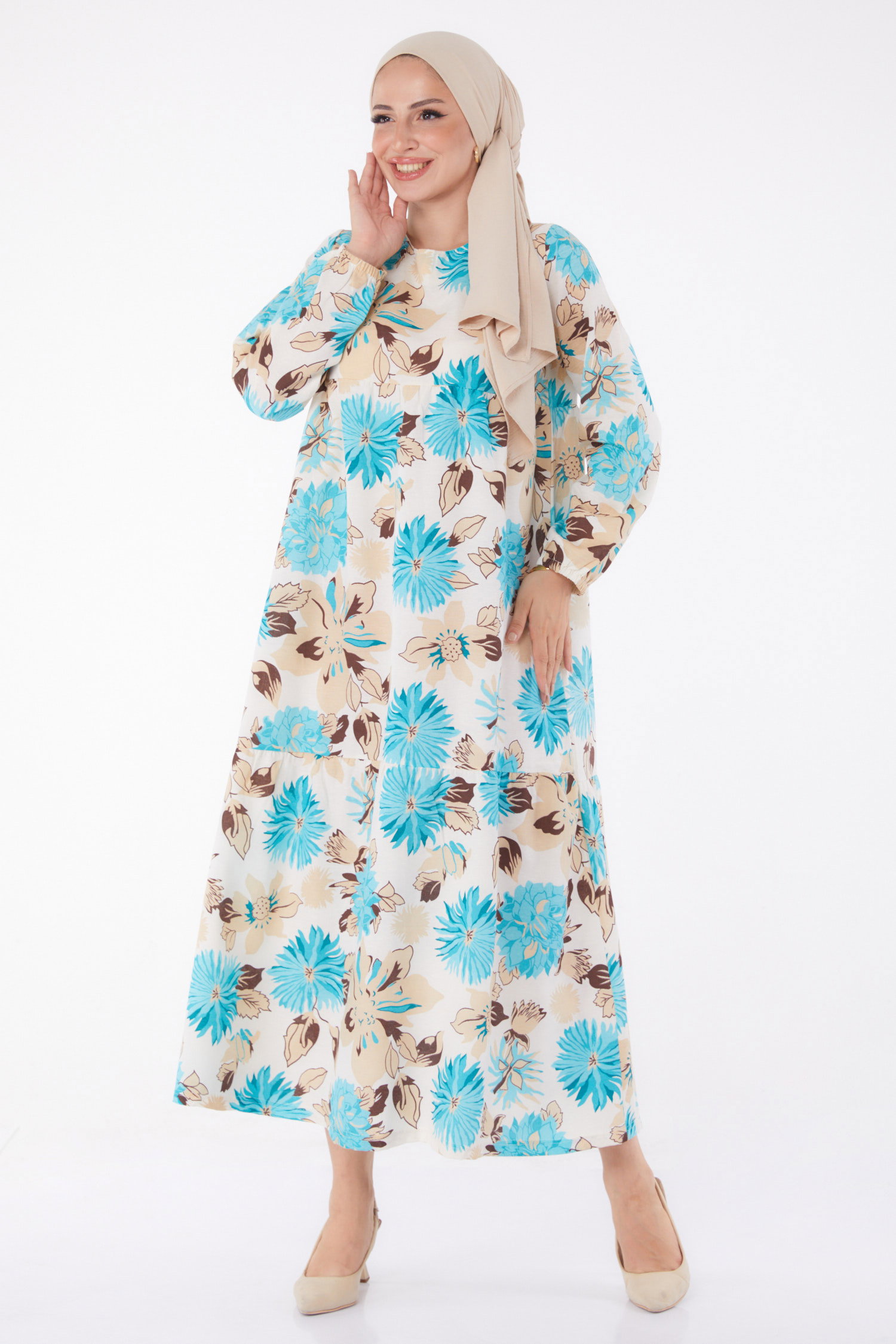 Desenli Elbise Mint - 13244 - 3