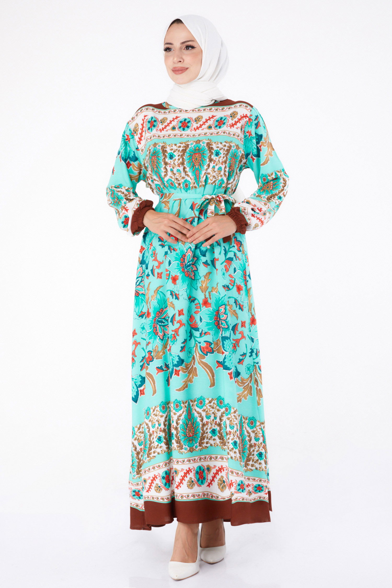 Desenli Elbise Mint - 26234 - 1
