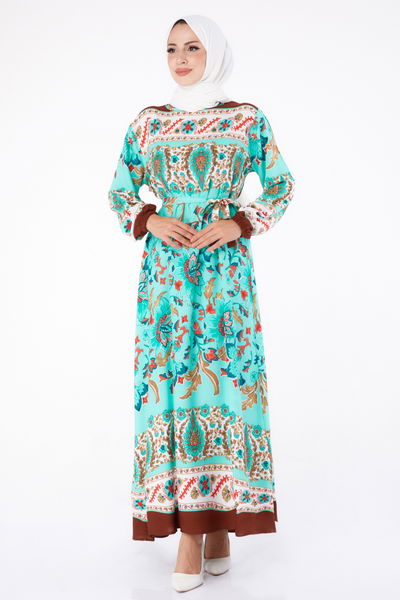 Desenli Elbise Mint - 26234 