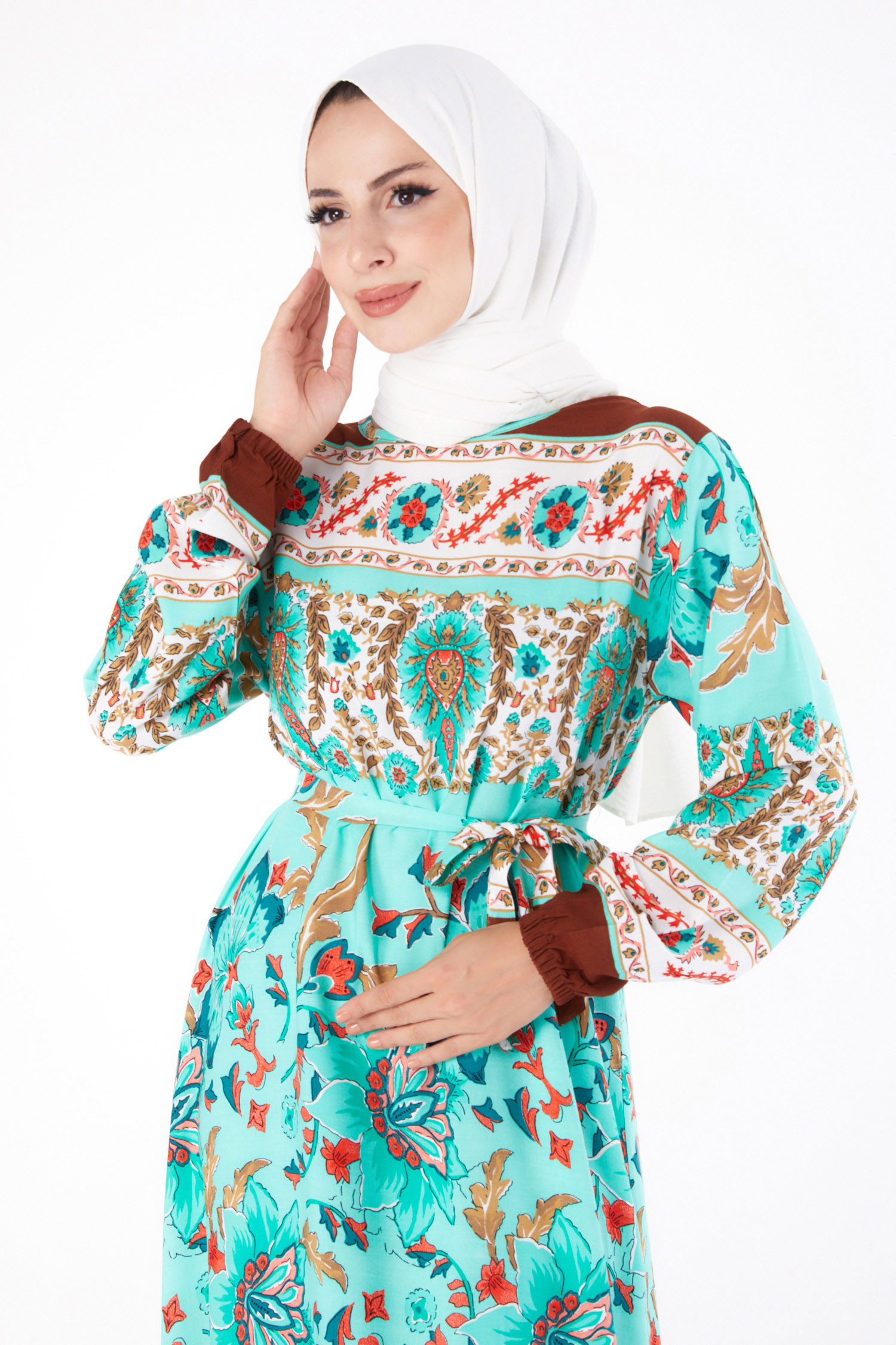 Desenli Elbise Mint - 26234 - 3