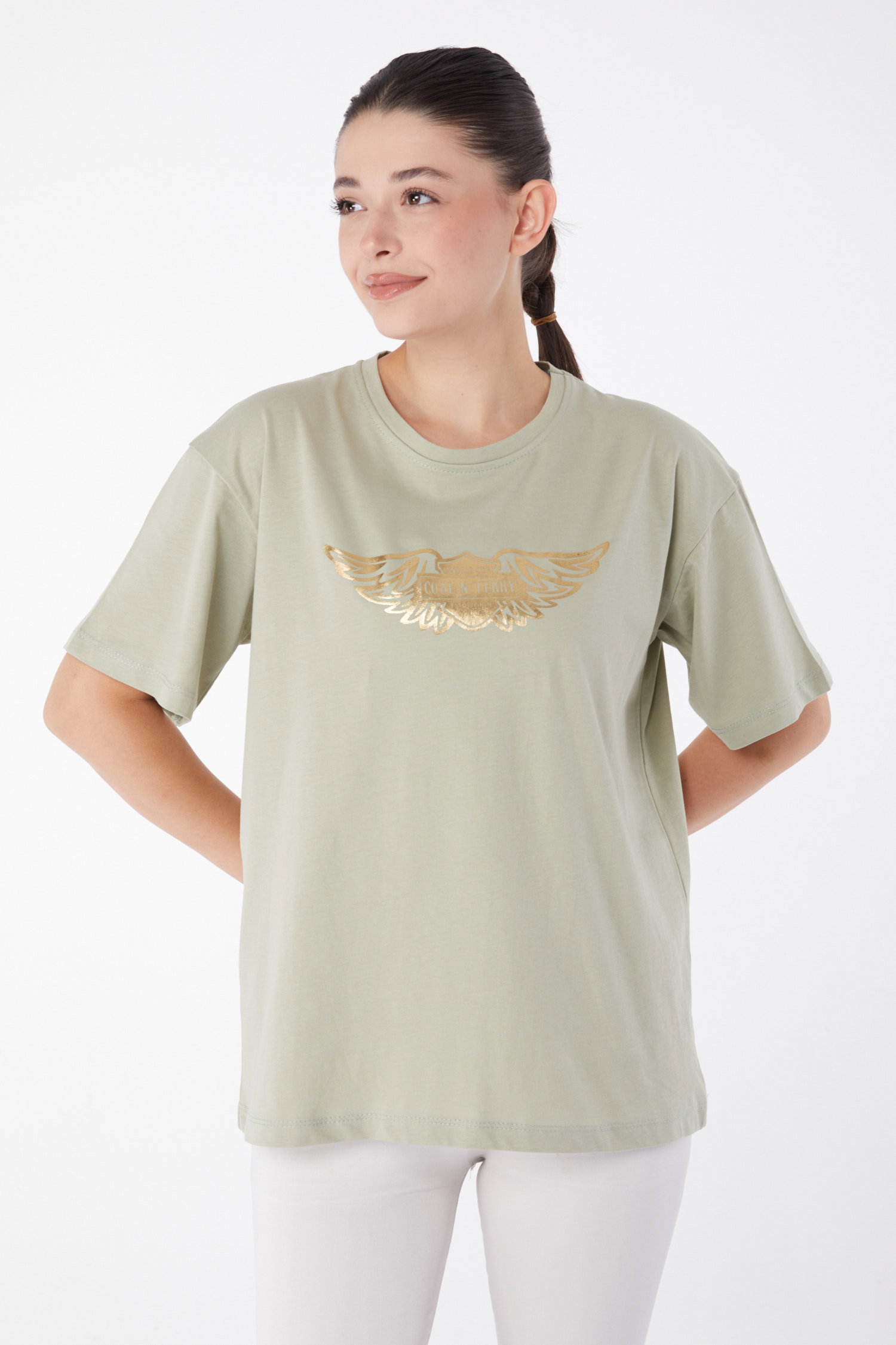 Kısa Kollu Baskılı T-shirt Mint - 25981 - 2