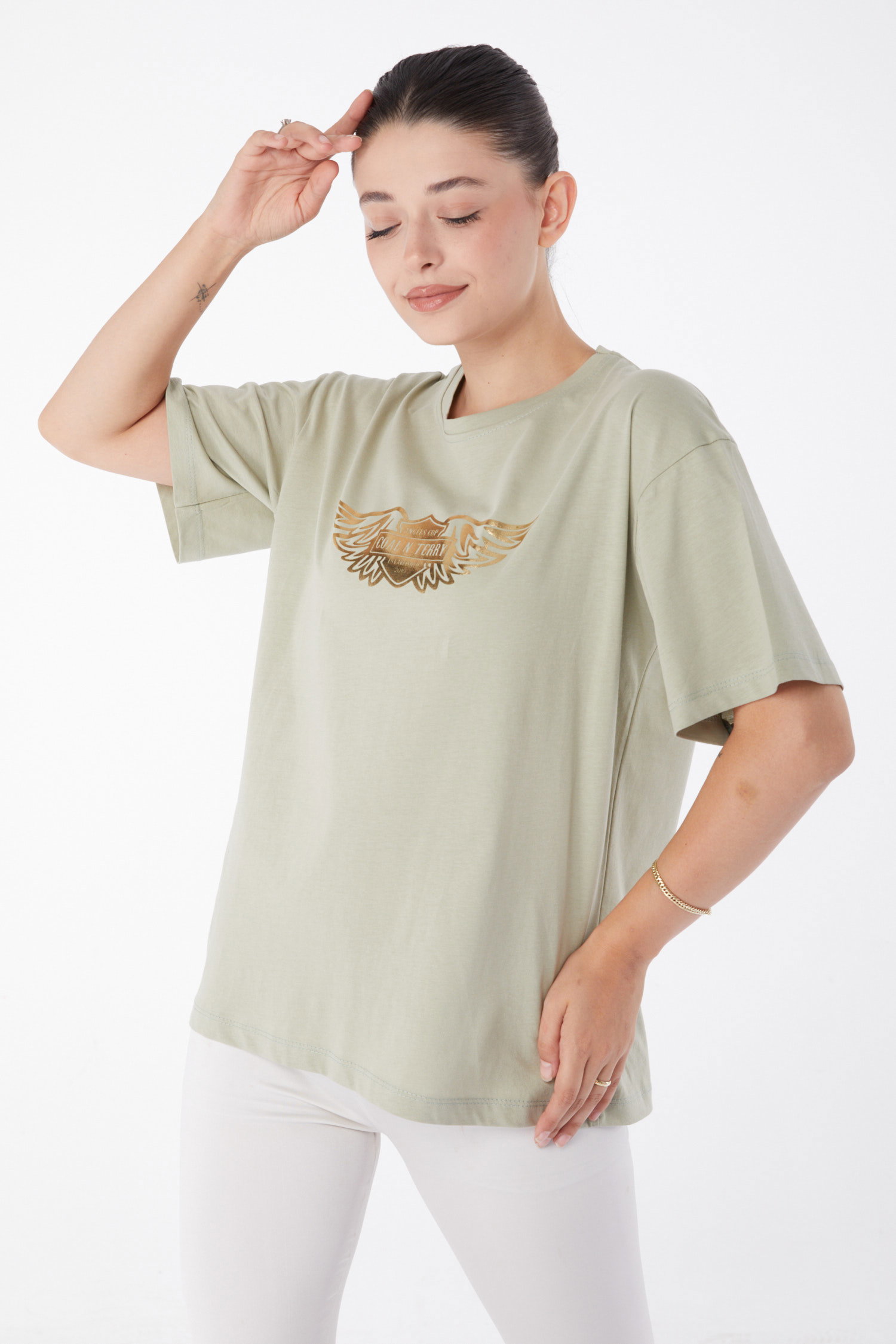 Kısa Kollu Baskılı T-shirt Mint - 25981 - 3