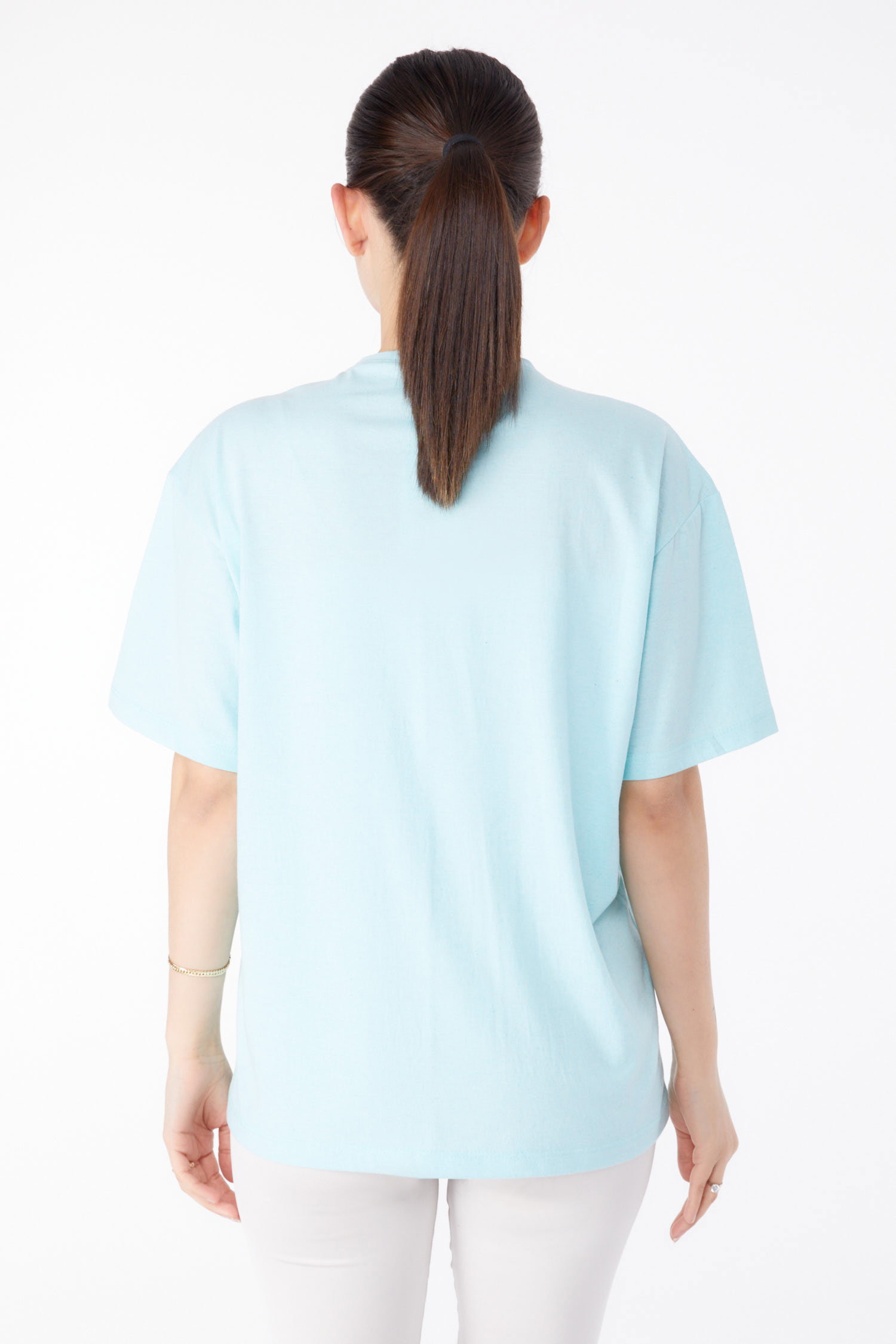 Düz Bisiklet Yaka Kadın Mint Taşlı T-Shirt - 25474 - 5