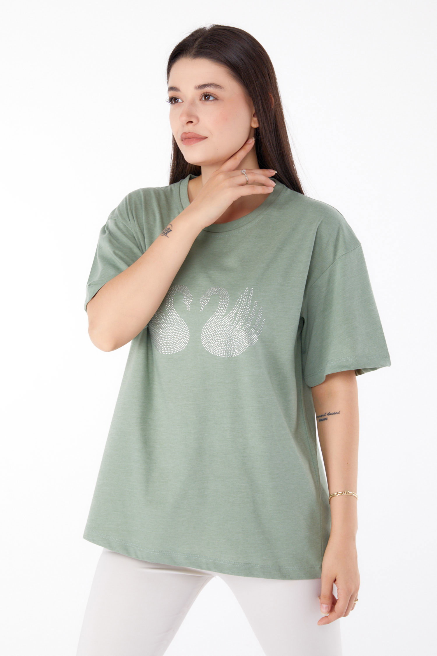 Taşlı T-shirt Mint - 25696 - 2