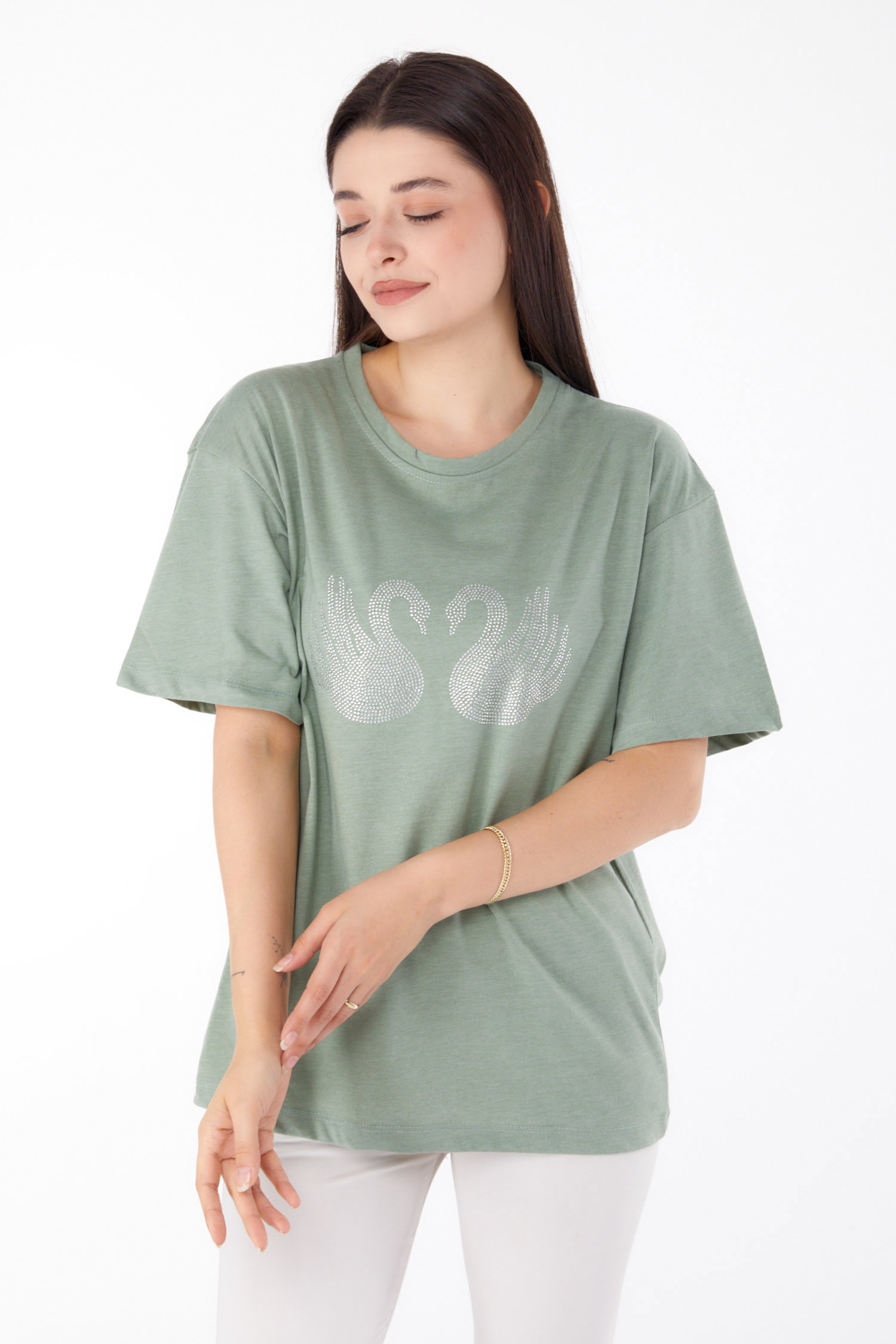 Taşlı T-shirt Mint - 25696 - 3