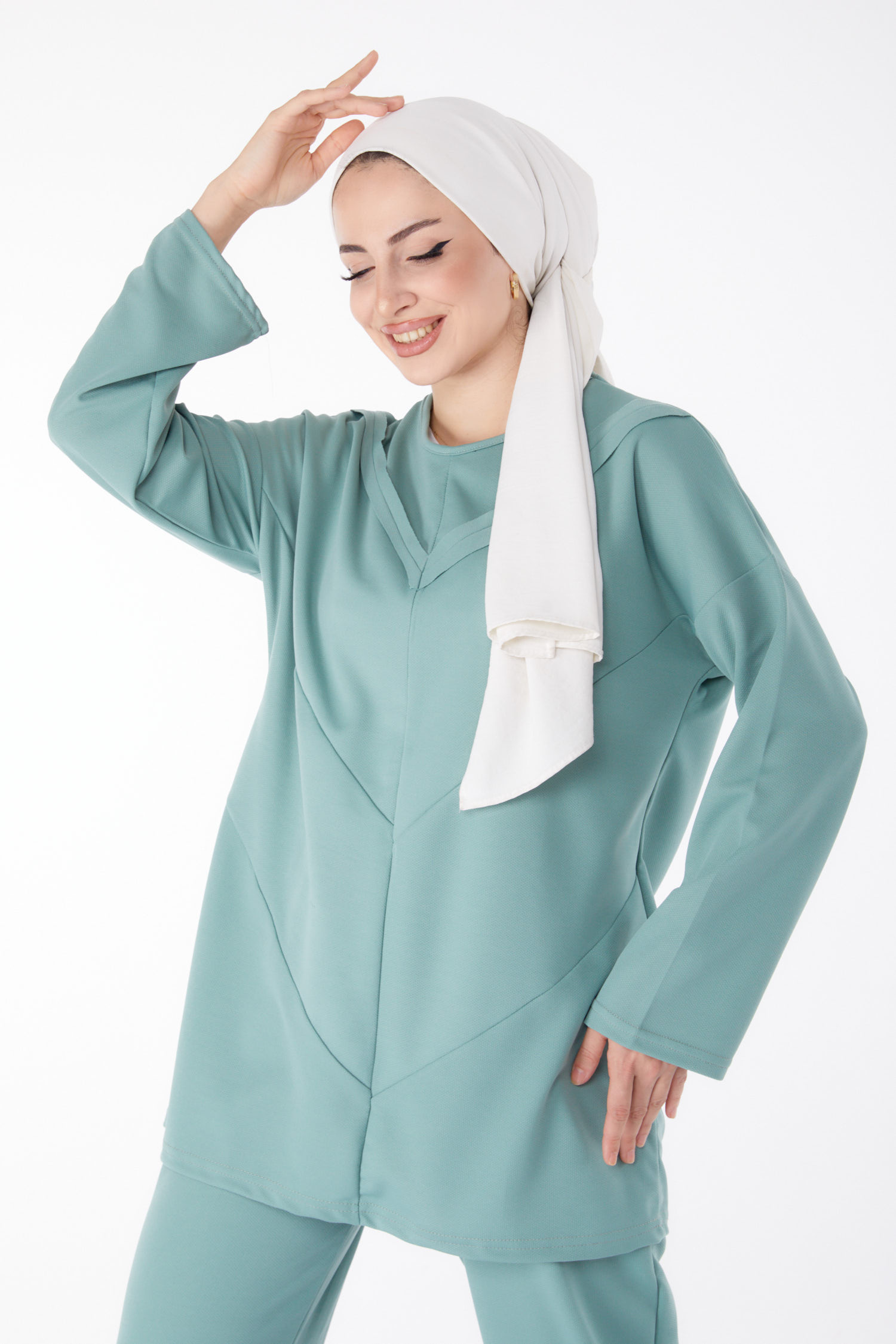 Düz Bisiklet Yaka Kadın Mint Tunik Pantolon - 13139 - 2