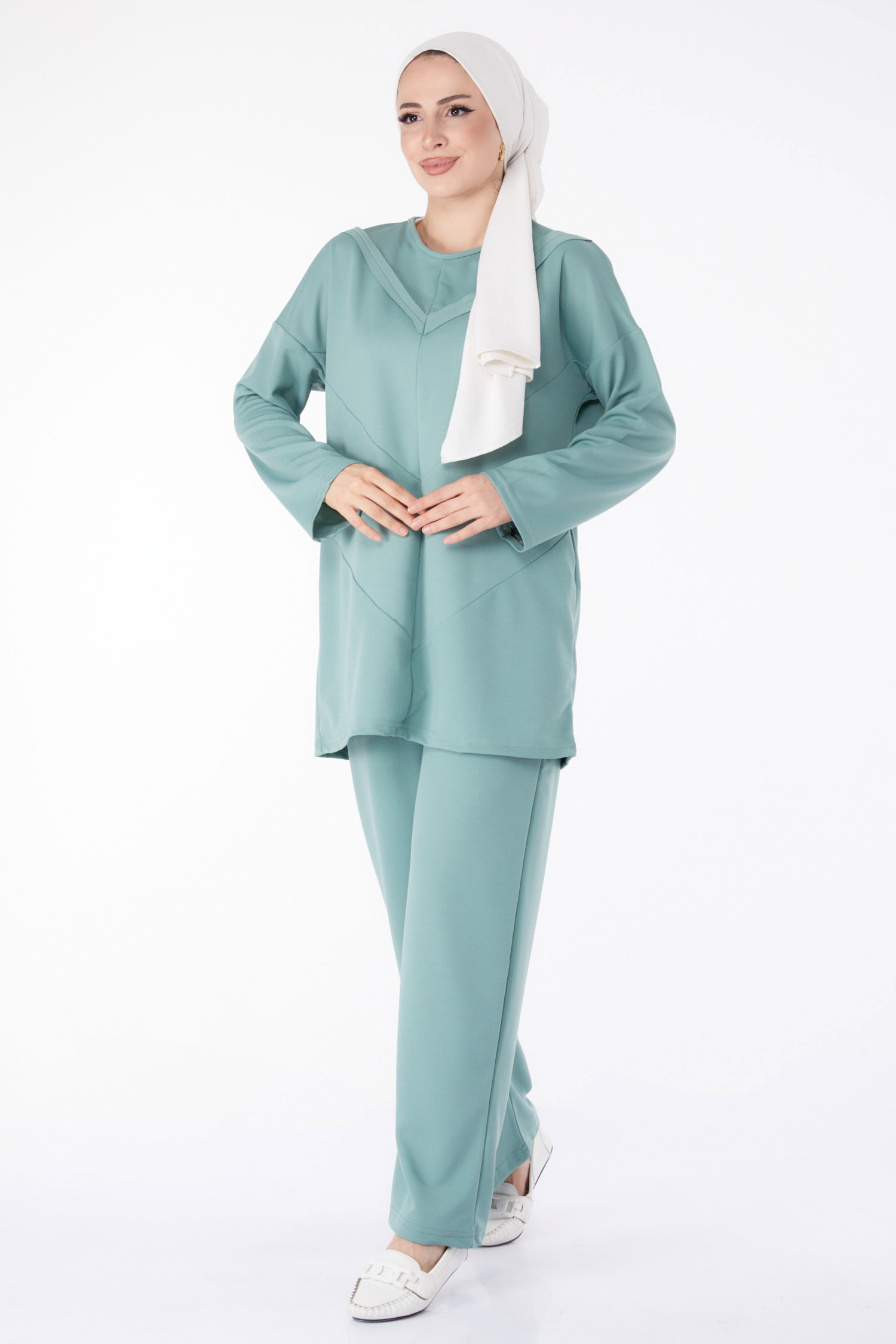 Düz Bisiklet Yaka Kadın Mint Tunik Pantolon - 13139 - 3