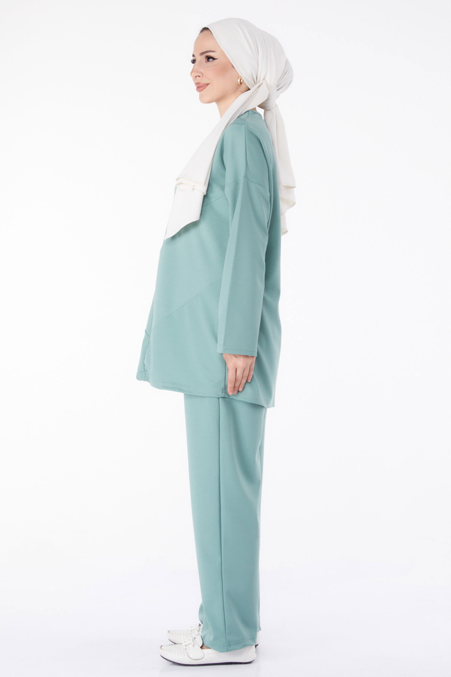 Düz Bisiklet Yaka Kadın Mint Tunik Pantolon - 13139 - 4