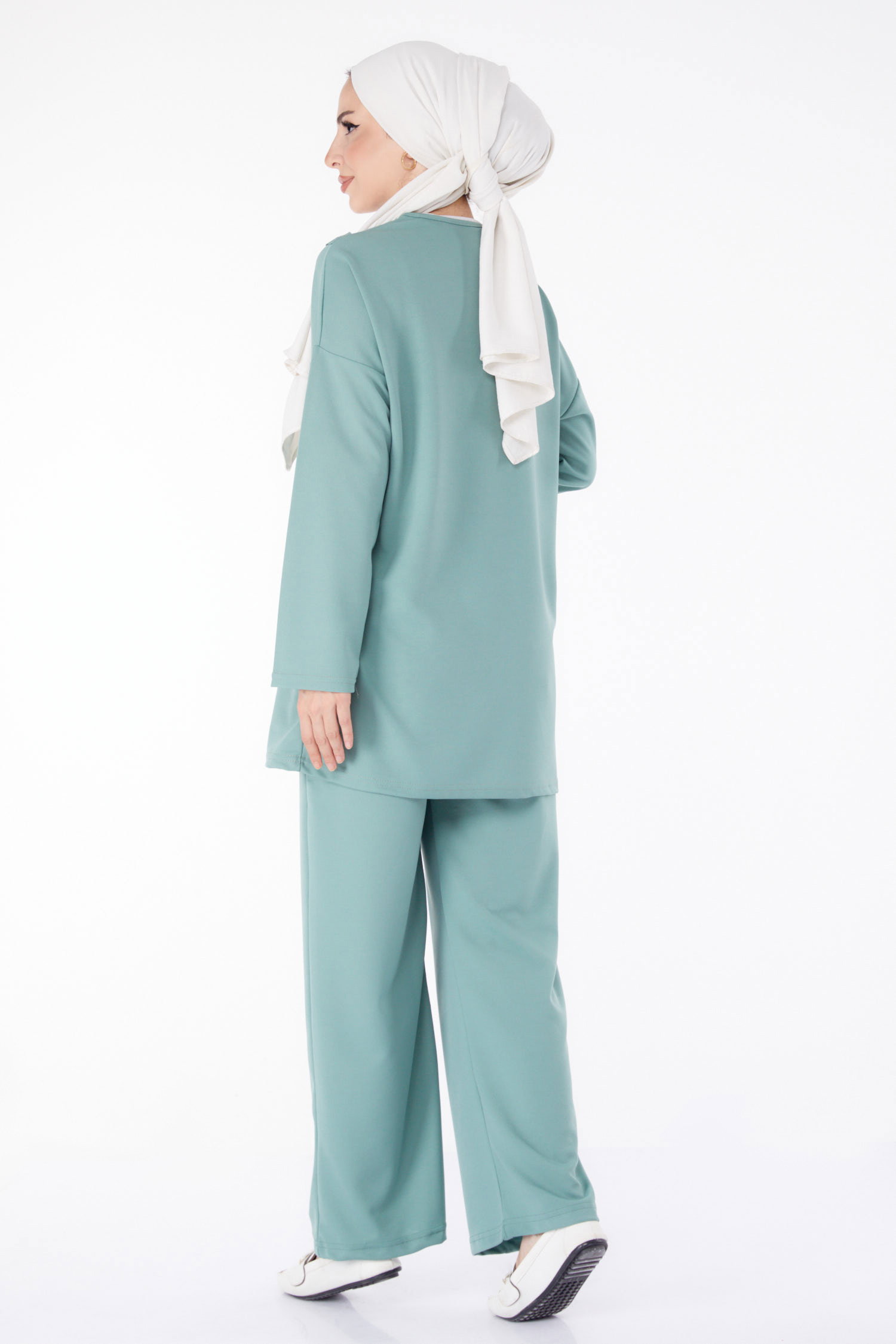 Düz Bisiklet Yaka Kadın Mint Tunik Pantolon - 13139 - 5