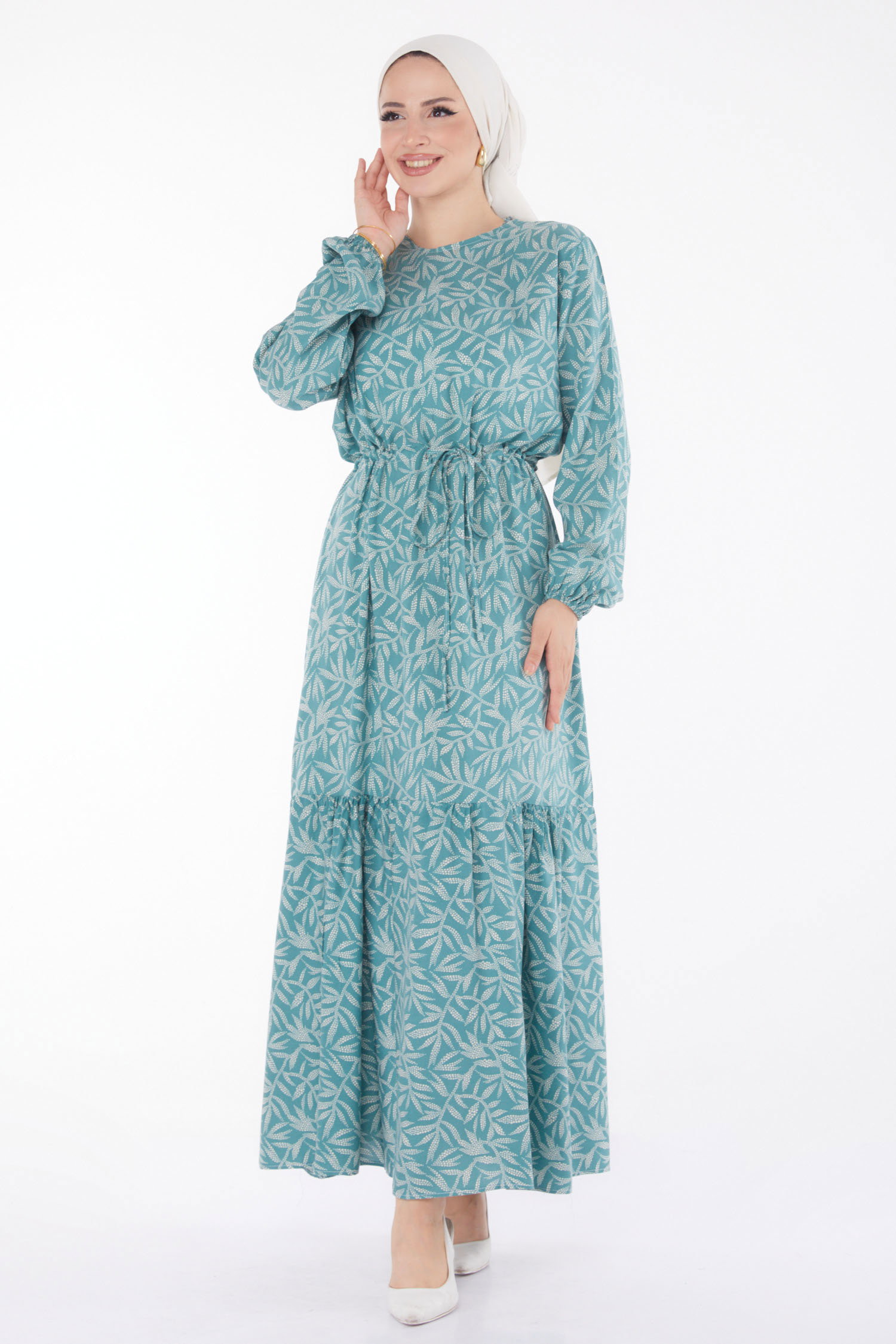 Yaprak Desenli Elbise Mint - 25751 - 1