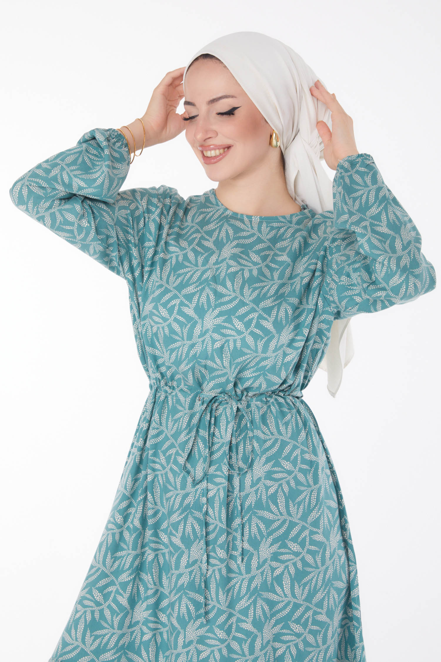 Yaprak Desenli Elbise Mint - 25751 - 2