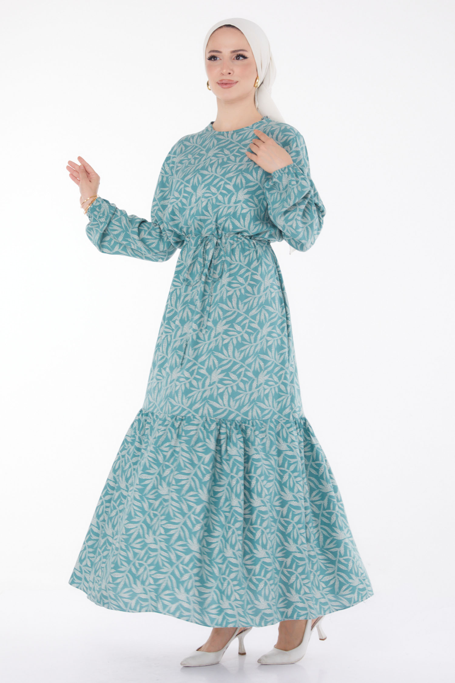 Yaprak Desenli Elbise Mint - 25751 - 3
