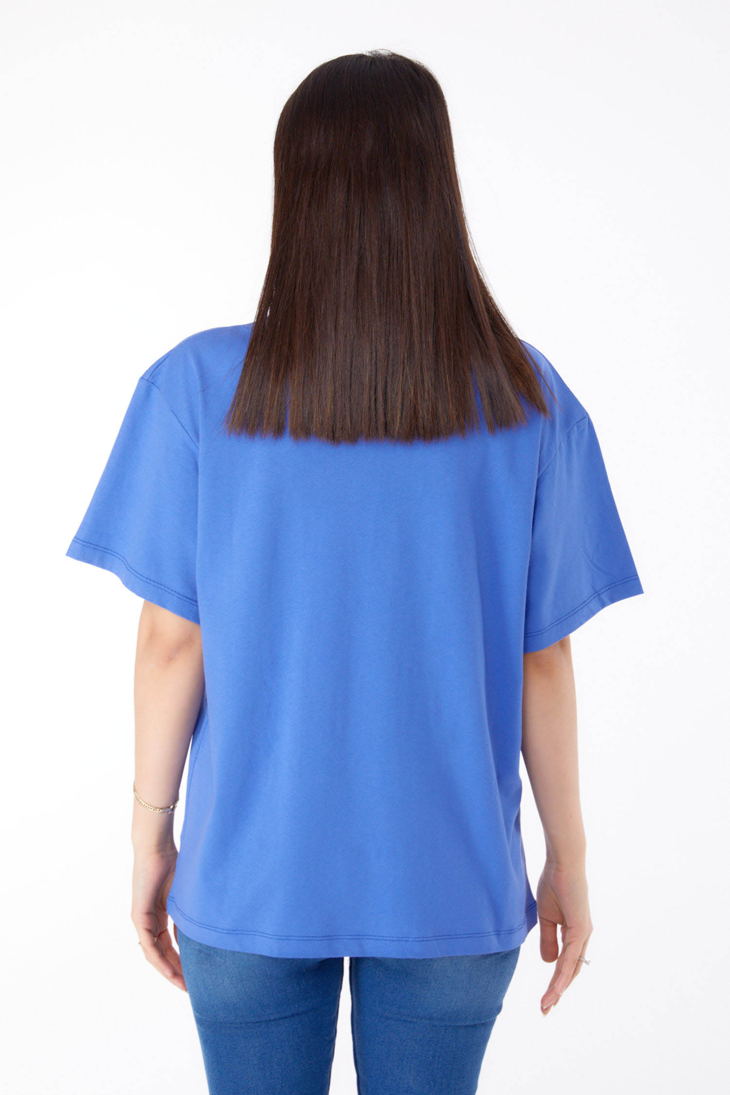 Düz Bisiklet Yaka Kadın Mor Baskılı T-shirt - 25694 - 5