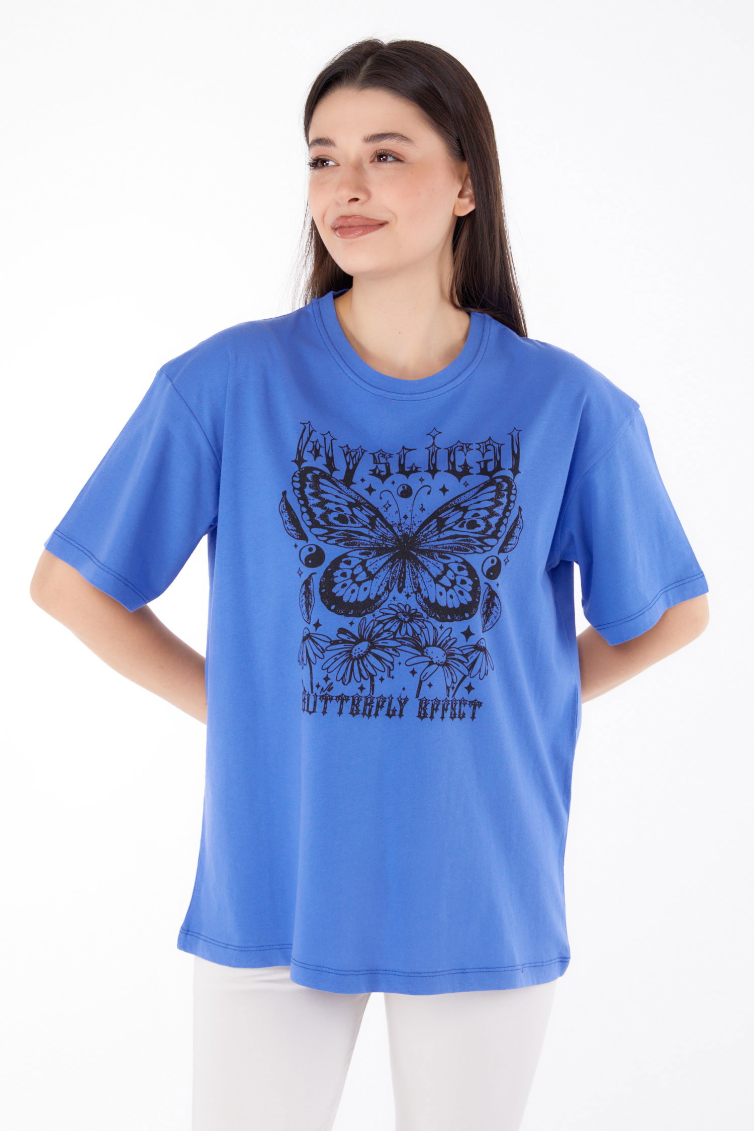 Baskılı T-shirt Mor - 25695 - 1
