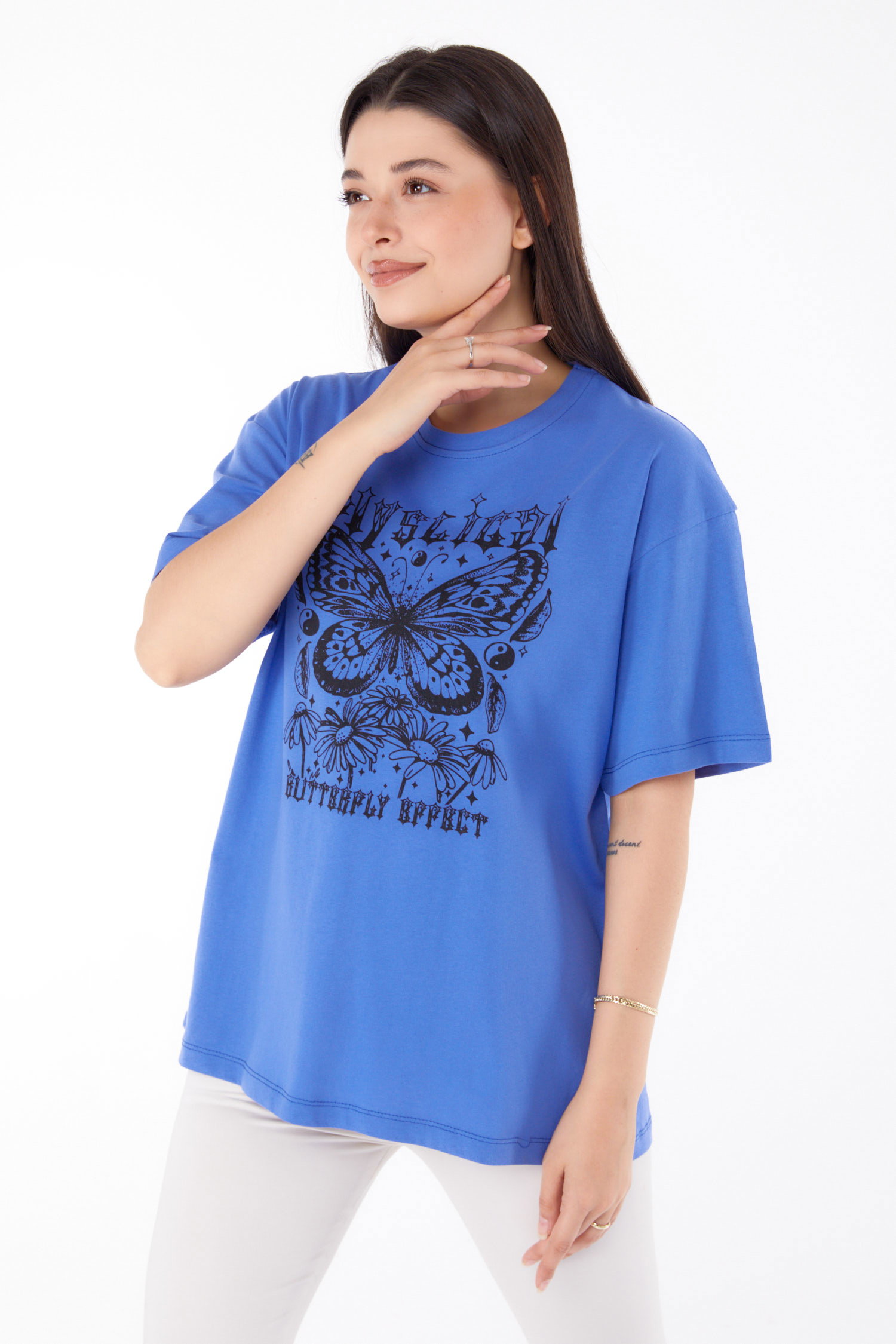 Baskılı T-shirt Mor - 25695 - 2