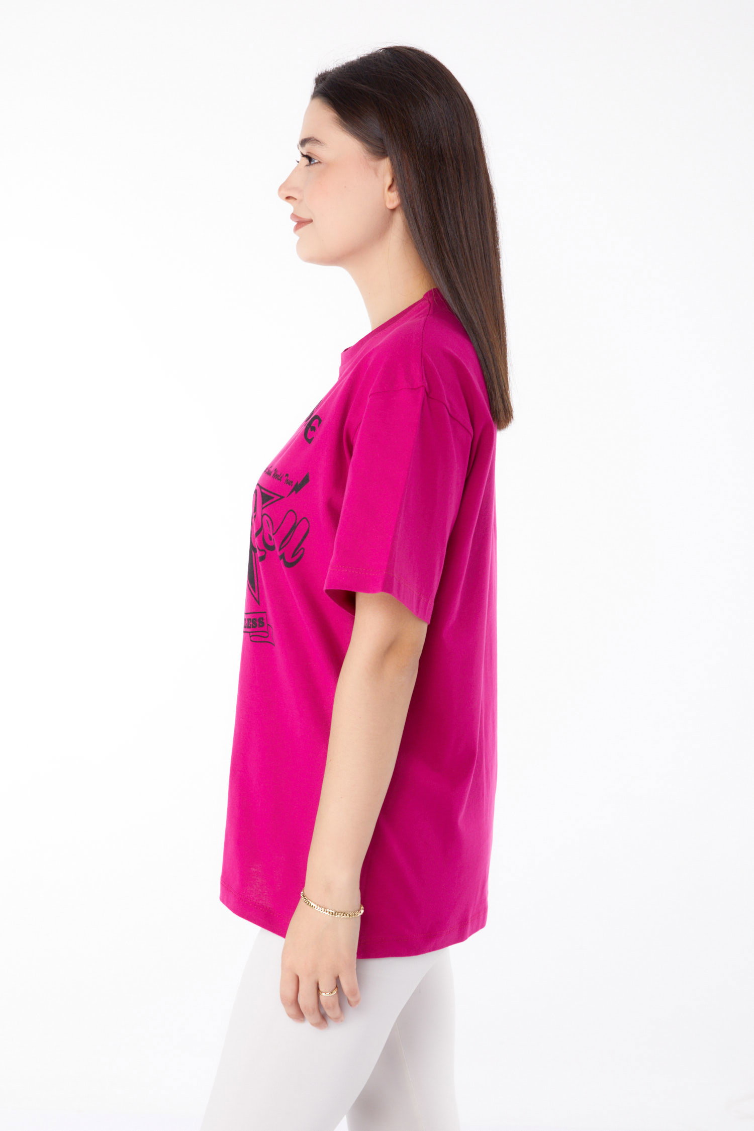 Düz Bisiklet Yaka Kadın Mor Baskılı T-shirt - 25700 - 4