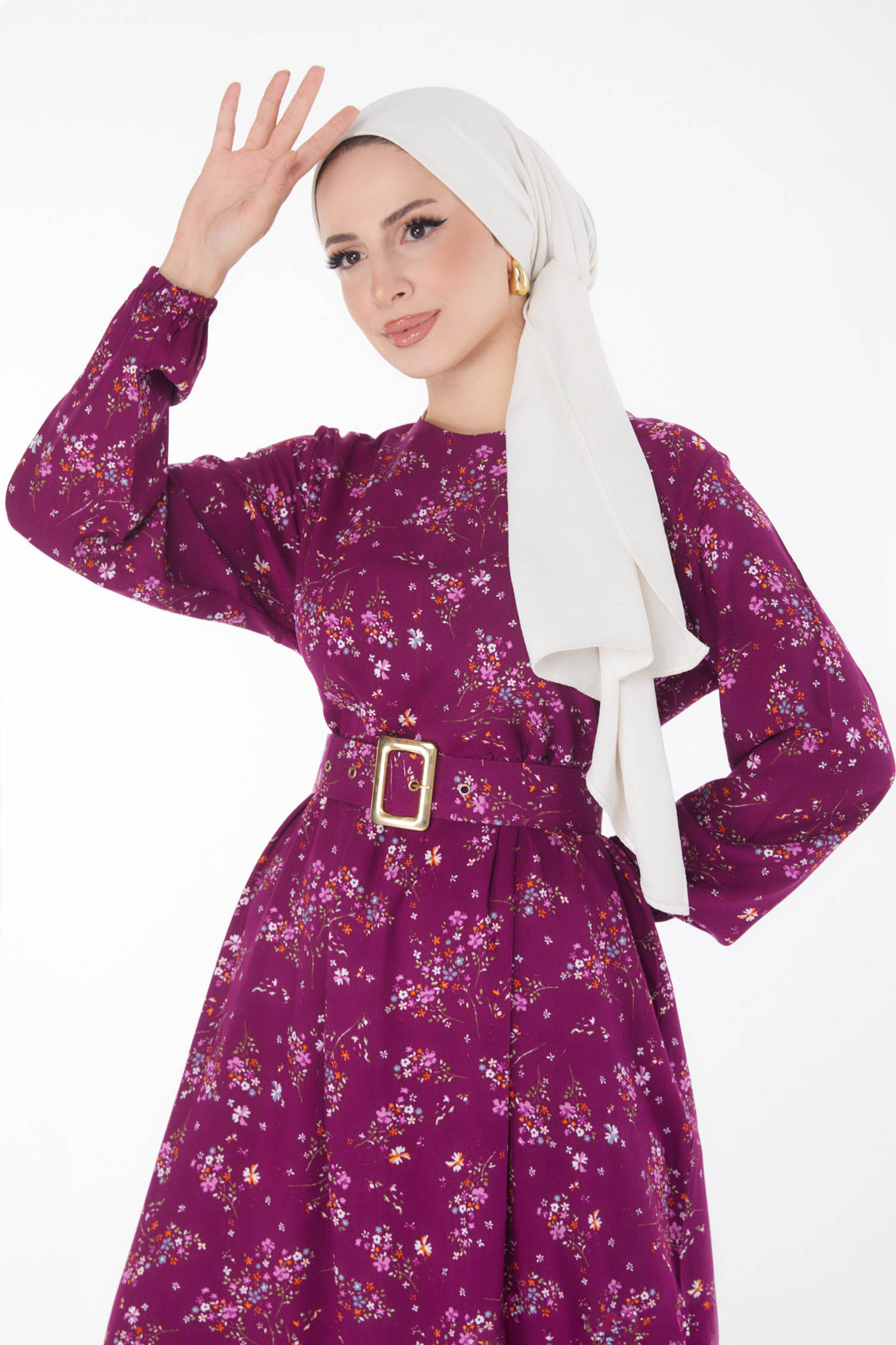 Çicek Desenli Elbise Mor - 25706 - 2