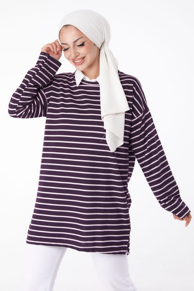 Çizgili Sweat Mor - 26247 