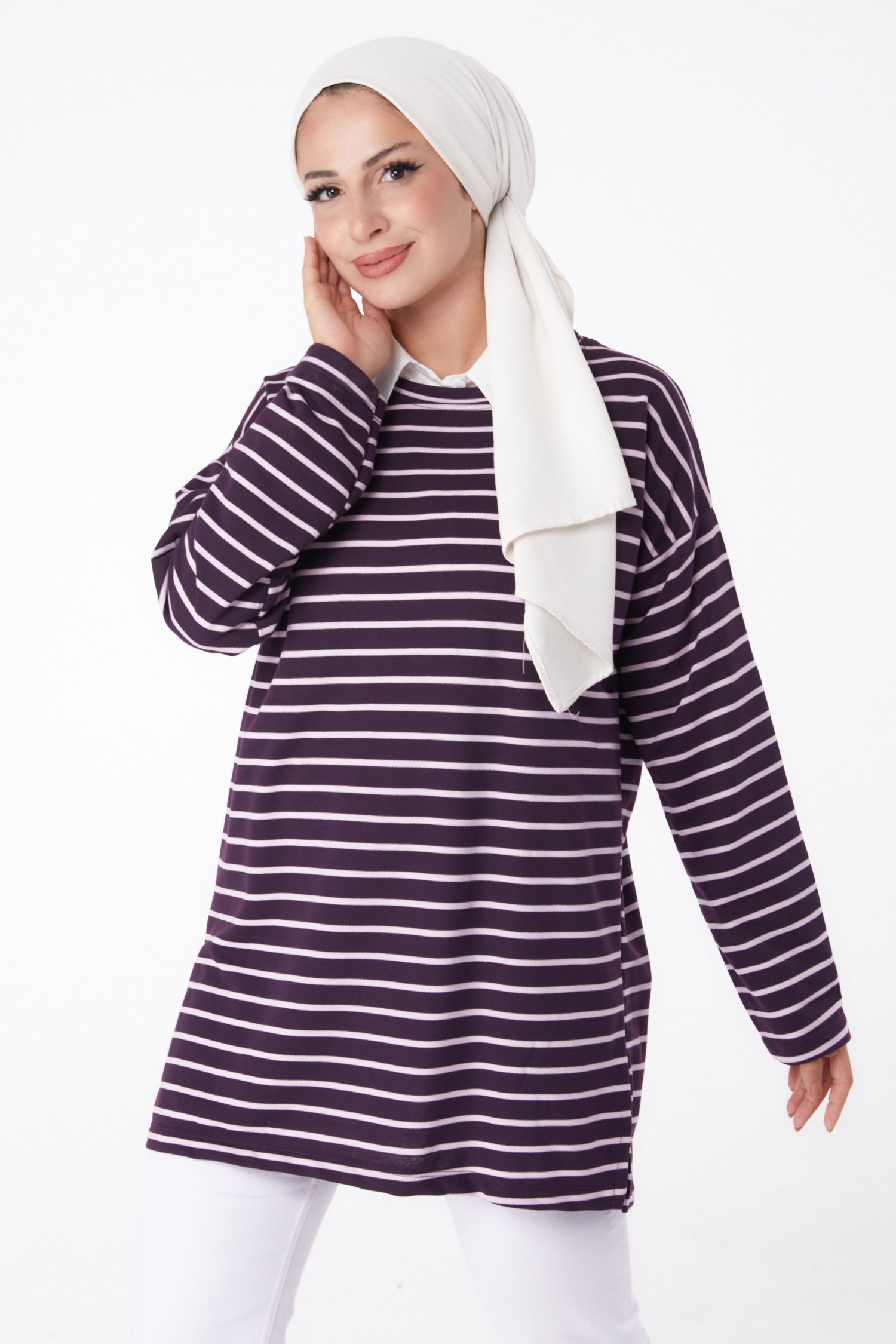 Çizgili Sweat Mor - 26247 - 3