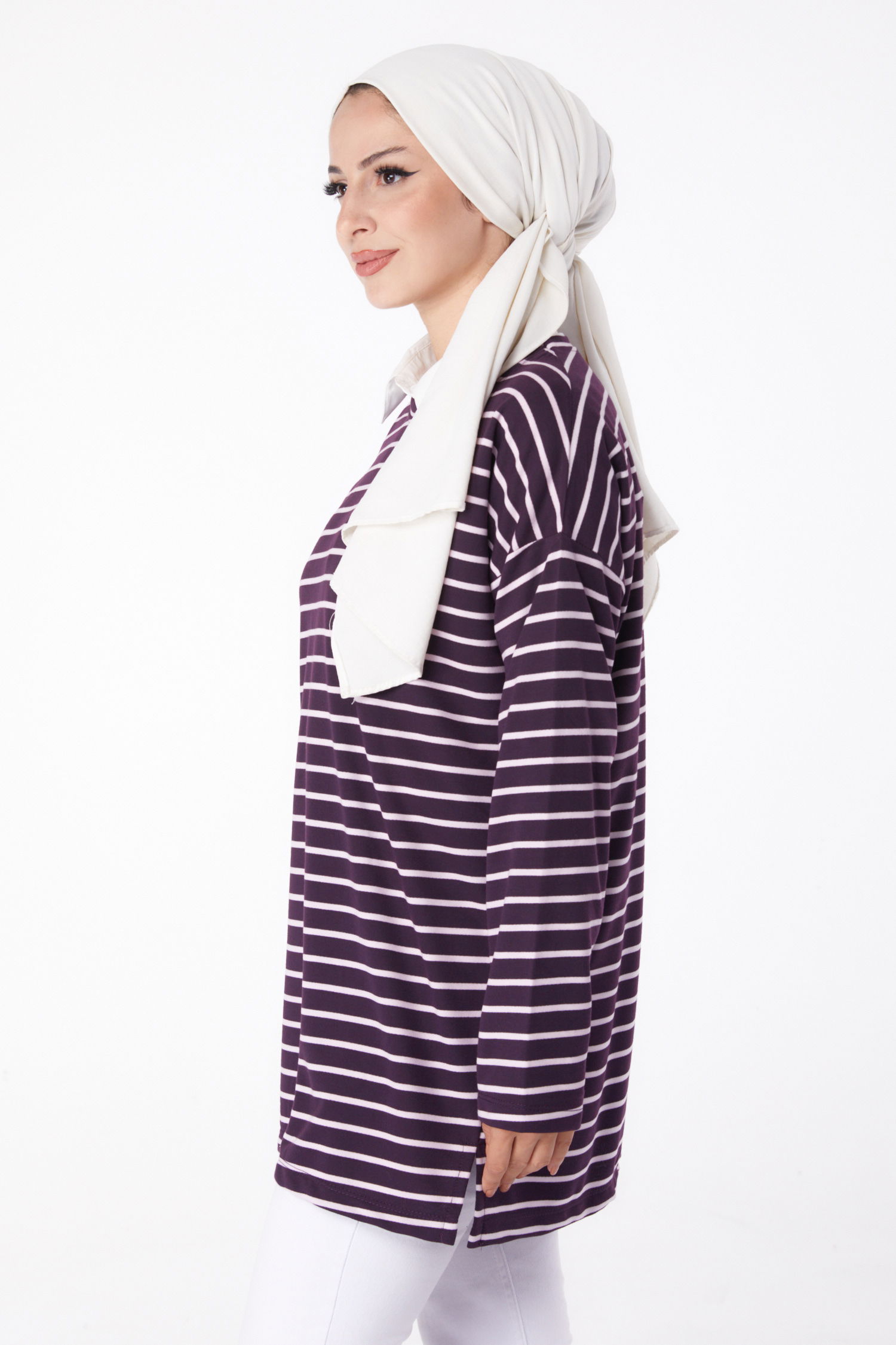 Çizgili Sweat Mor - 26247 - 4