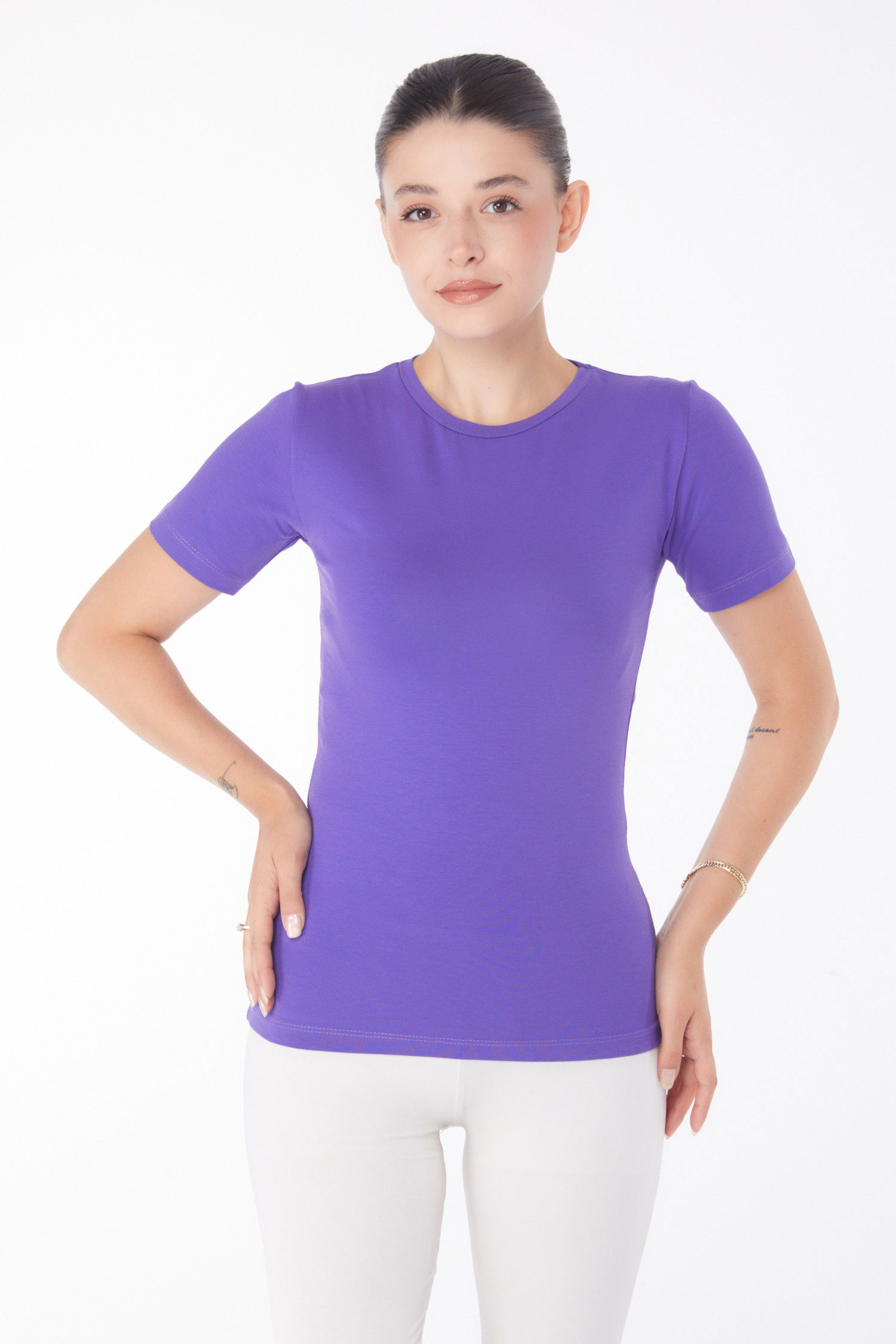 Kısa Kollu T-shirt Mor - 25768 - 1