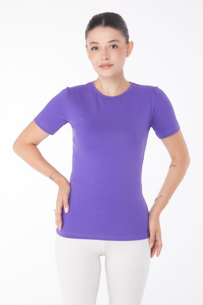 Kısa Kollu T-shirt Mor - 25768 