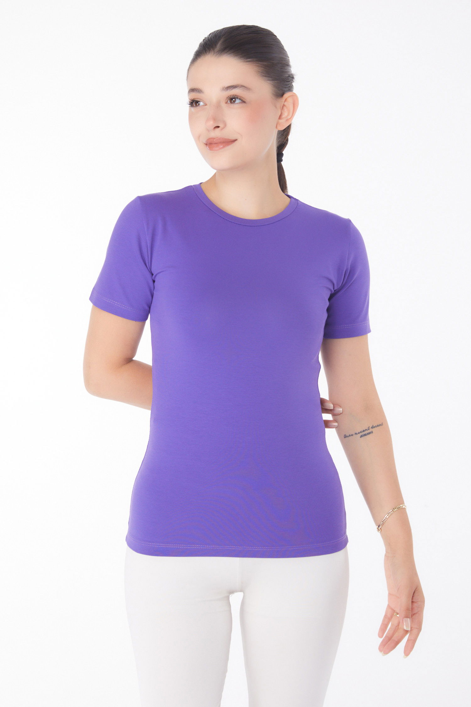 Kısa Kollu T-shirt Mor - 25768 - 2