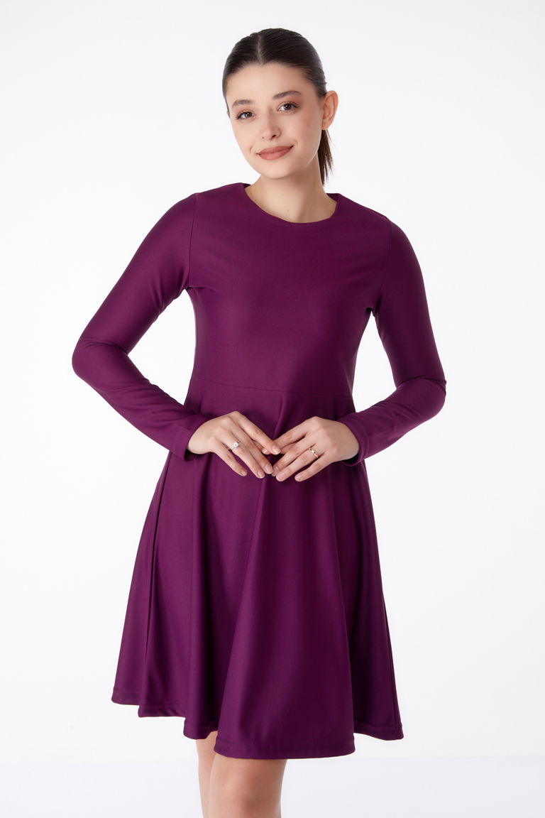 Düz Bisiklet Yaka Kadın Mor Mini Abiye Elbise - 13191 - TOFİSA