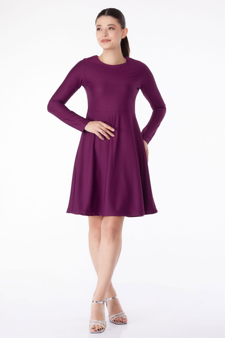 Düz Bisiklet Yaka Kadın Mor Mini Abiye Elbise - 13191 - TOFİSA