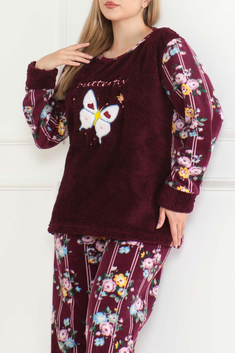 Nakışlı Peluş Polar Pijama Takım Mor - 26632 - 3