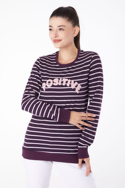 Nakışlı Sweatshirt Mor - 26290 