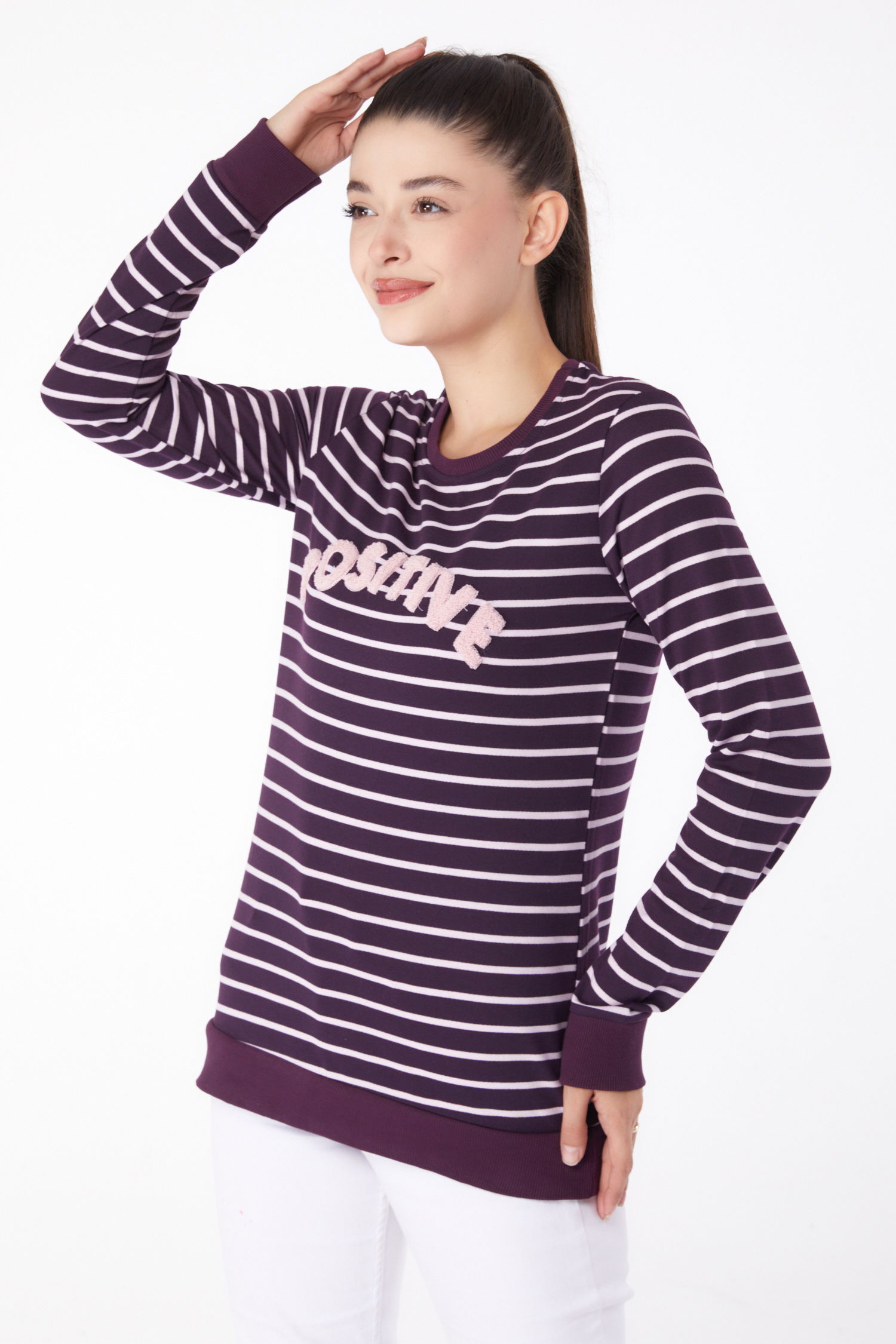 Nakışlı Sweatshirt Mor - 26290 - 2