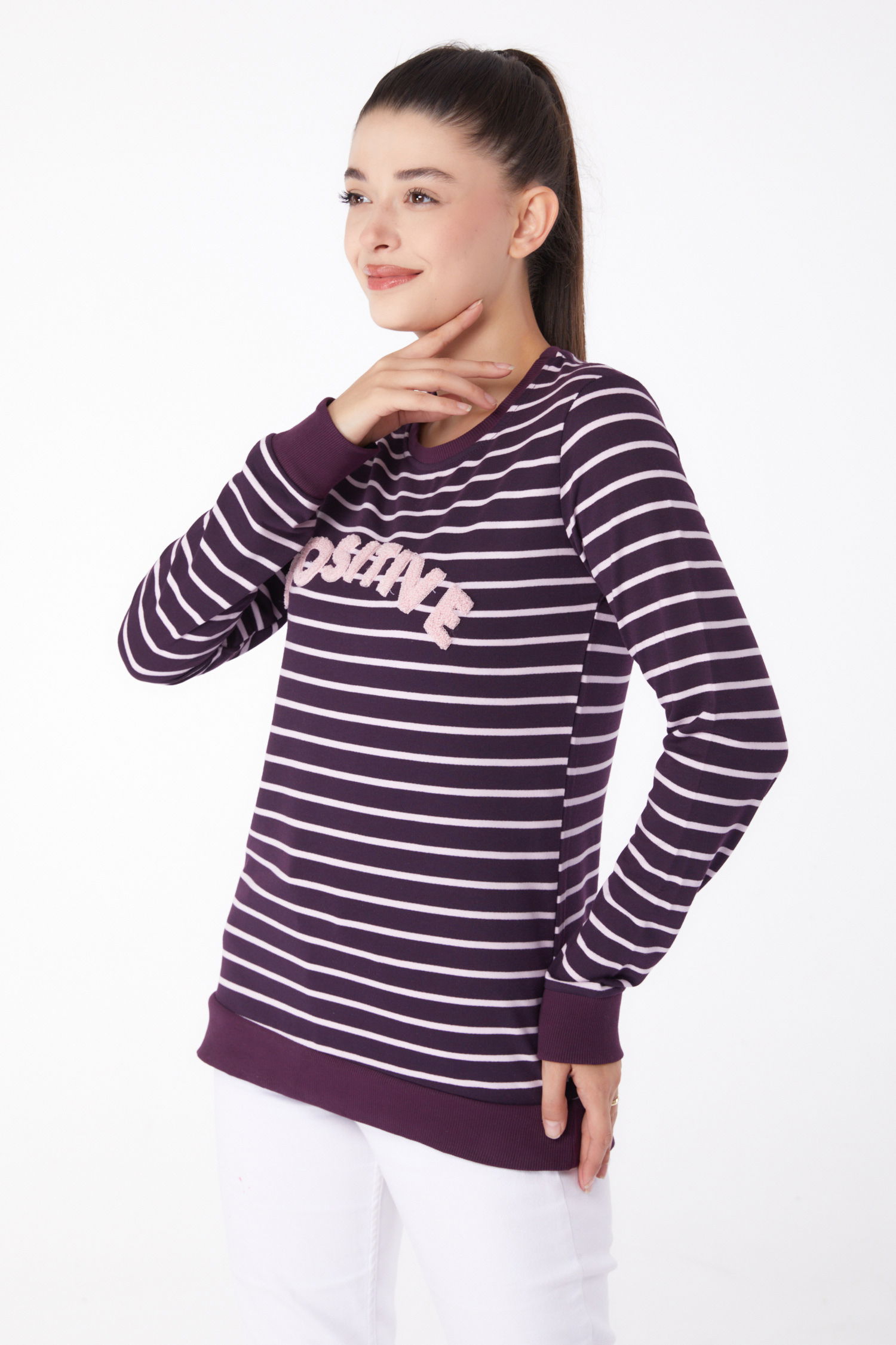 Nakışlı Sweatshirt Mor - 26290 - 3