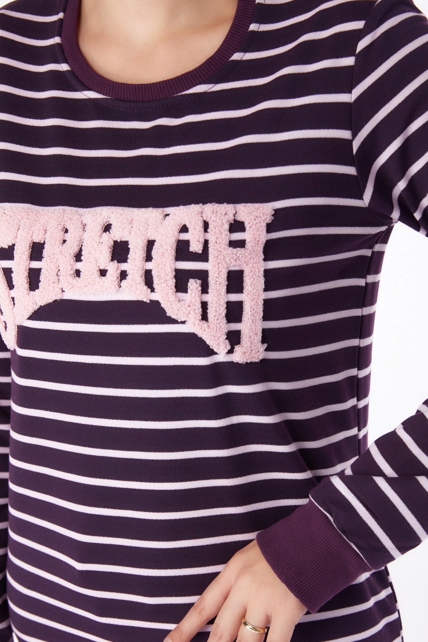 Düz Bisiklet Yaka Kadın Mor Nakışlı Sweatshirt - 26292 - 6