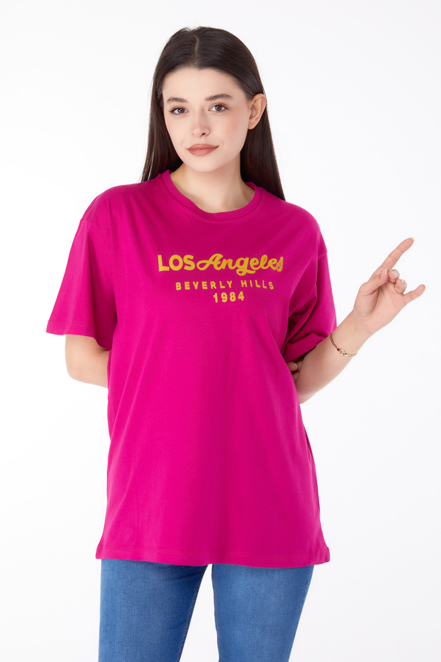 Düz Bisiklet Yaka Kadın Murdum Baskılı T-shirt - 25701 - 2