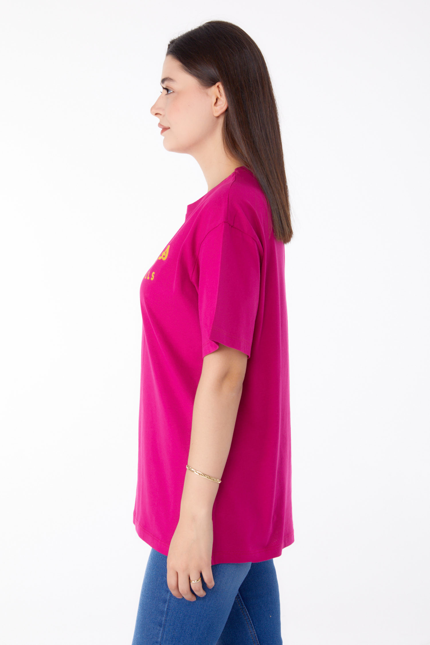 Düz Bisiklet Yaka Kadın Murdum Baskılı T-shirt - 25701 - 4