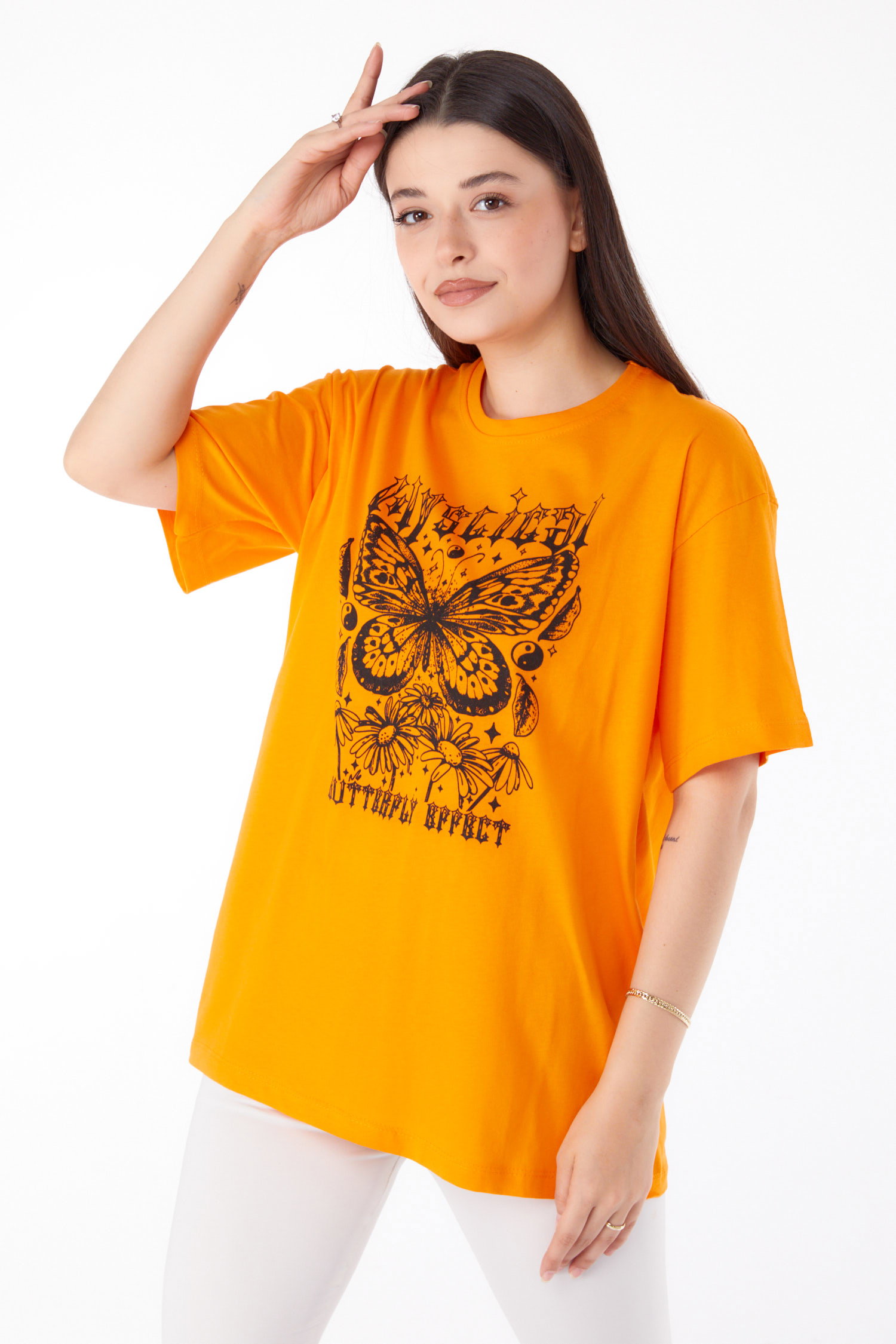 Baskılı T-shirt Oranj - 25695 - 1