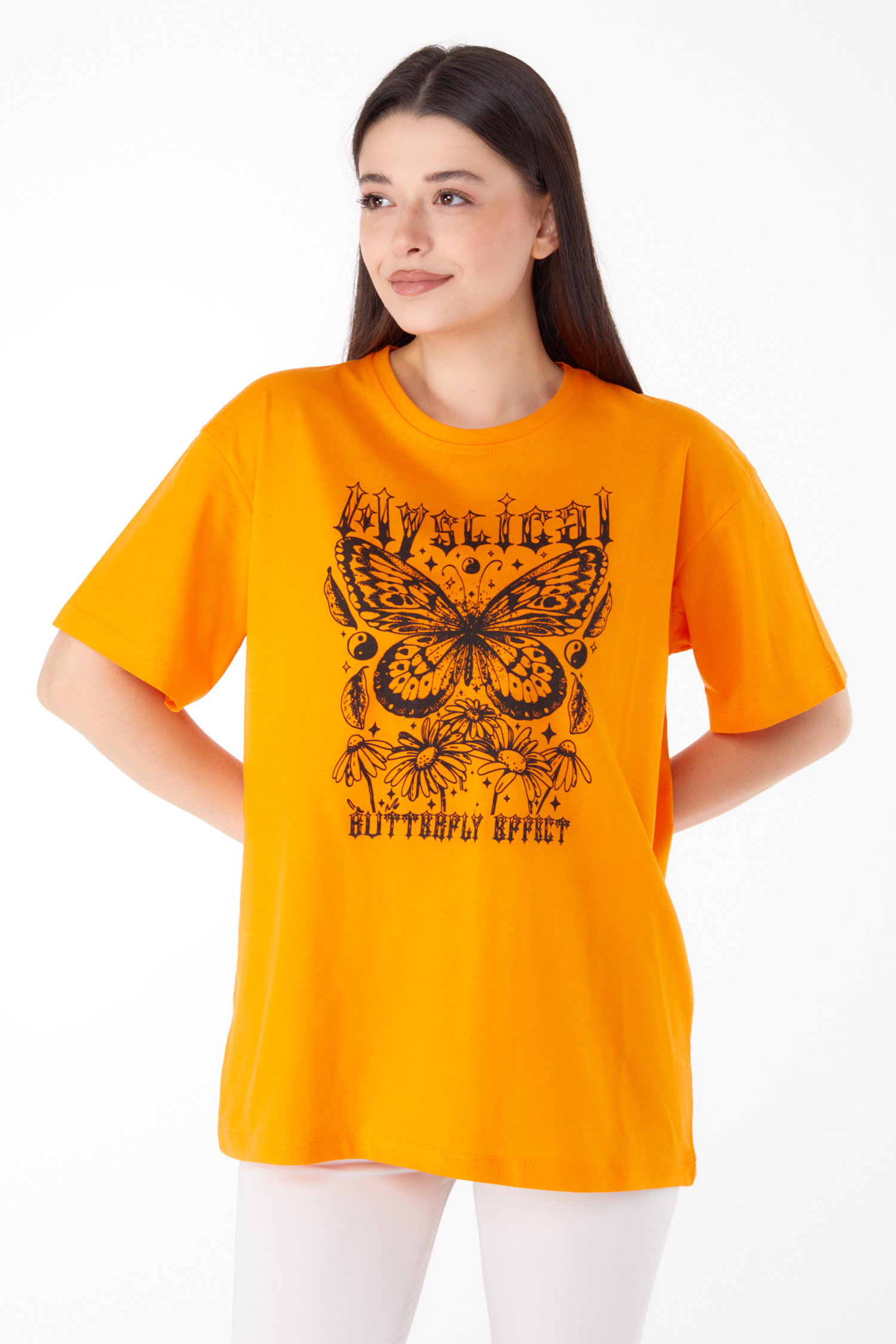 Baskılı T-shirt Oranj - 25695 - 2