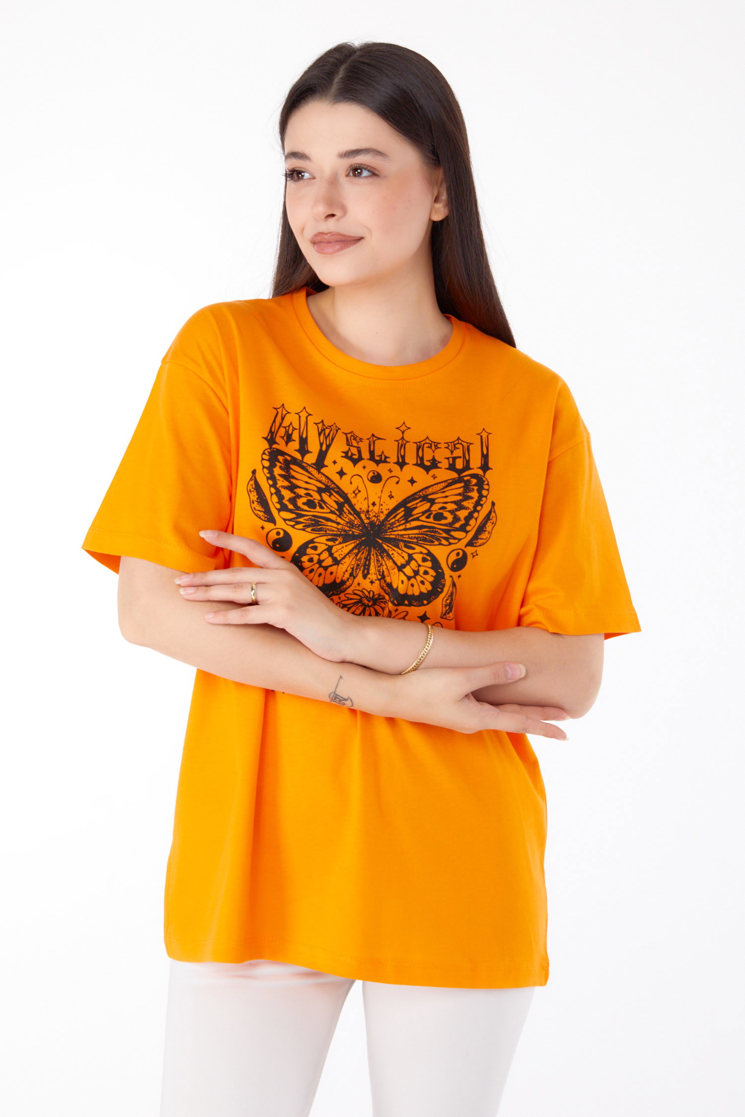 Baskılı T-shirt Oranj - 25695 - 3