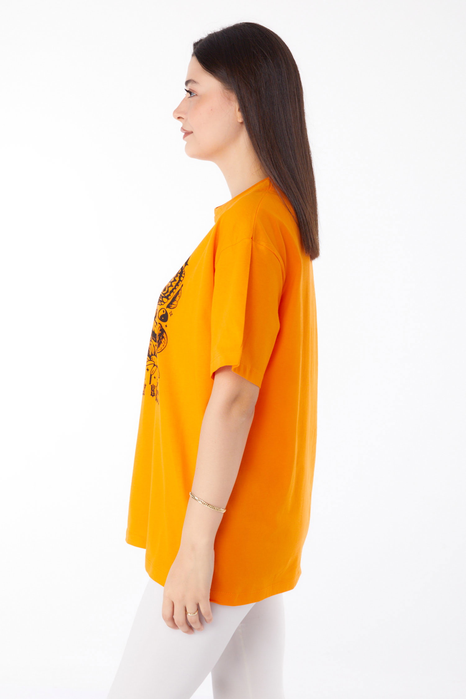 Baskılı T-shirt Oranj - 25695 - 4