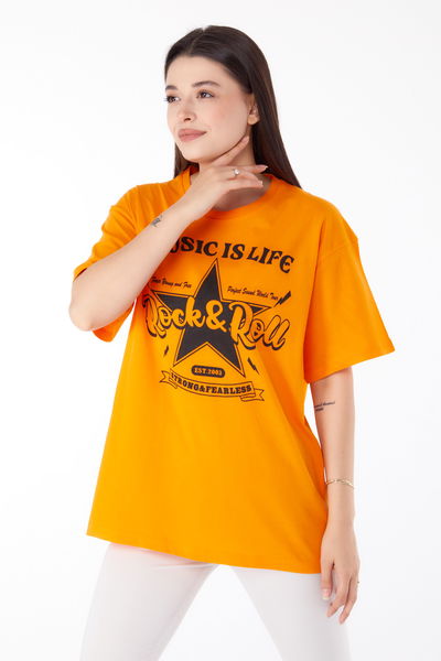 Baskılı T-shirt Oranj - 25700 
