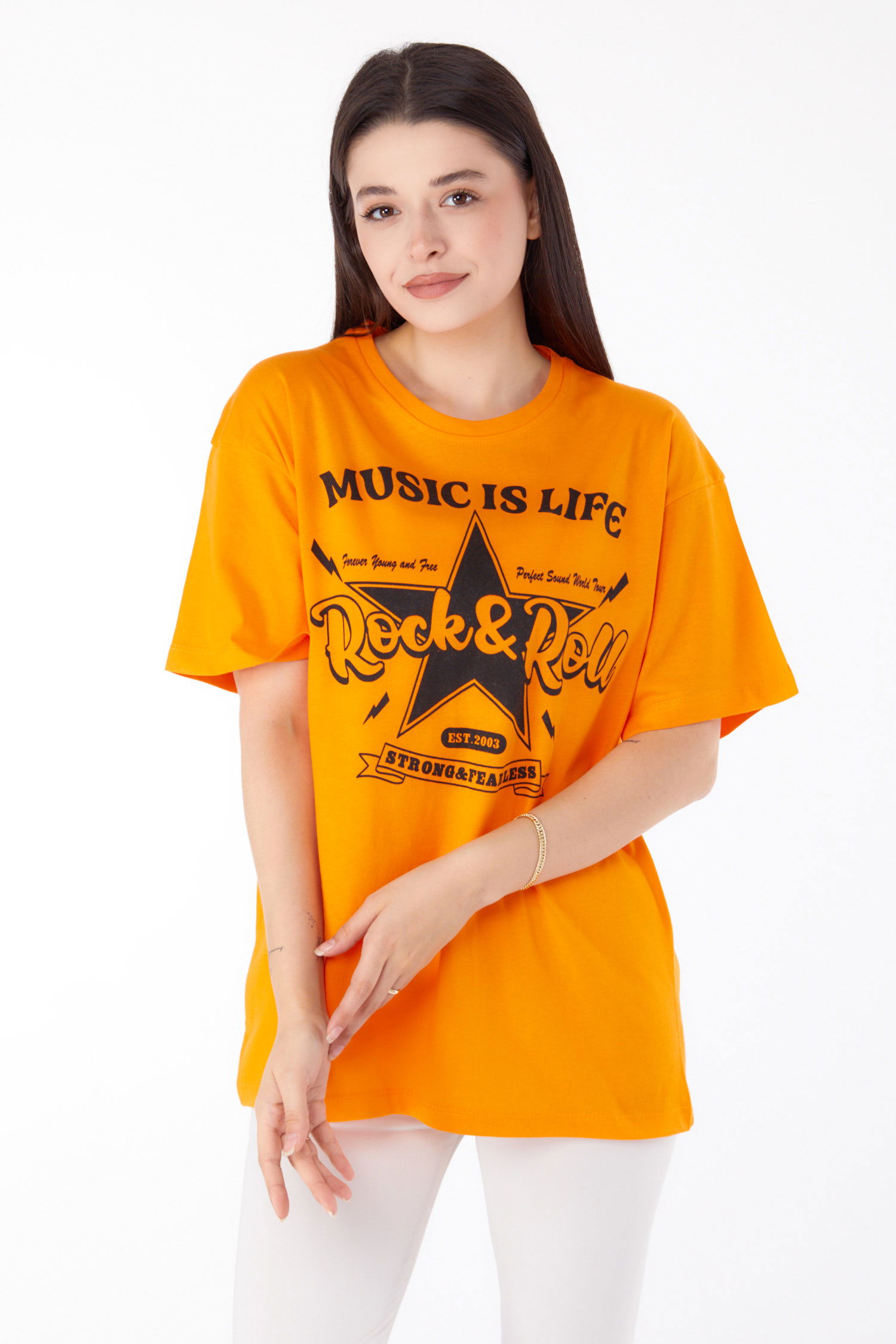 Baskılı T-shirt Oranj - 25700 - 2