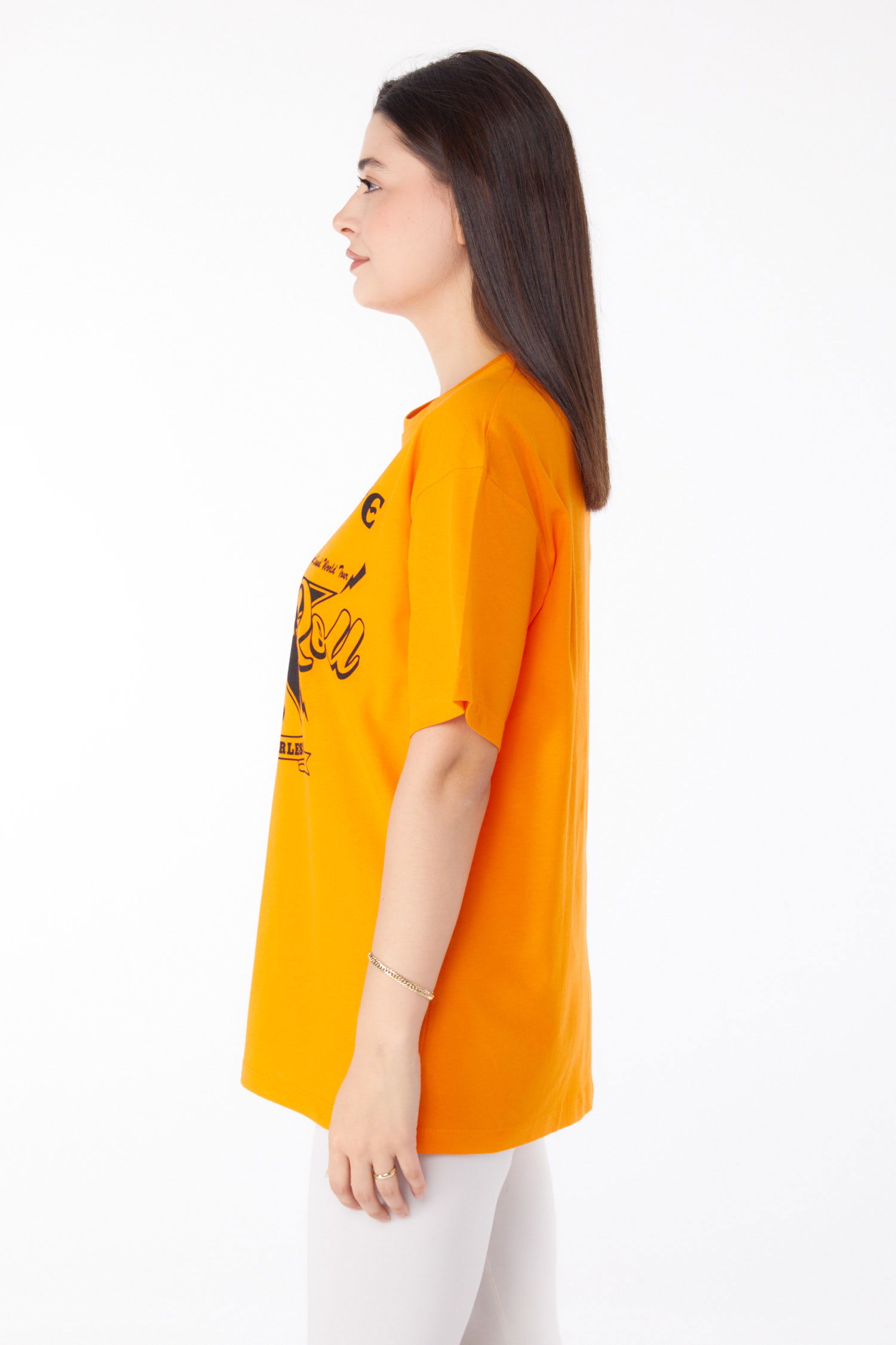 Baskılı T-shirt Oranj - 25700 - 4