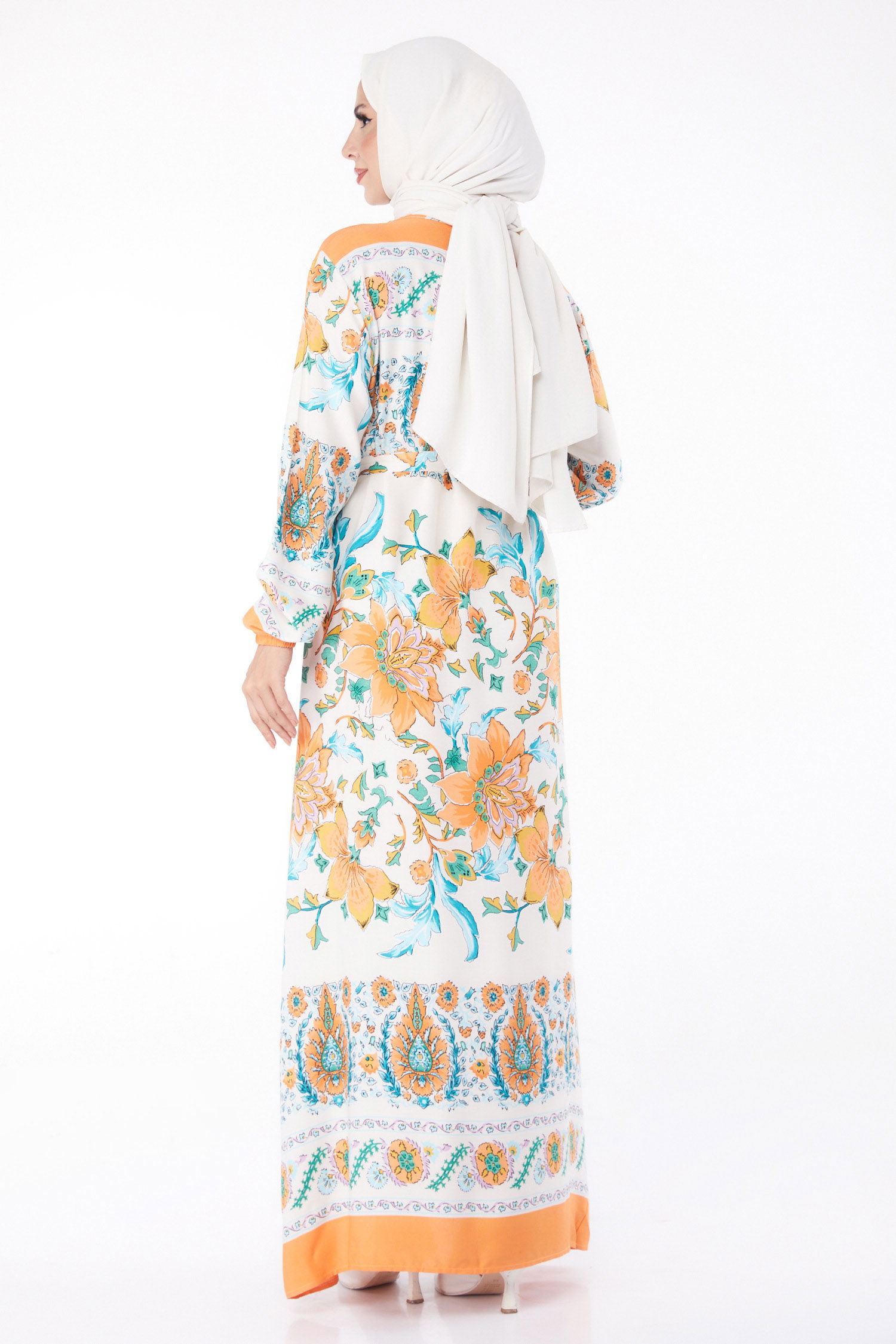 Desenli Elbise Oranj - 26234 - 5