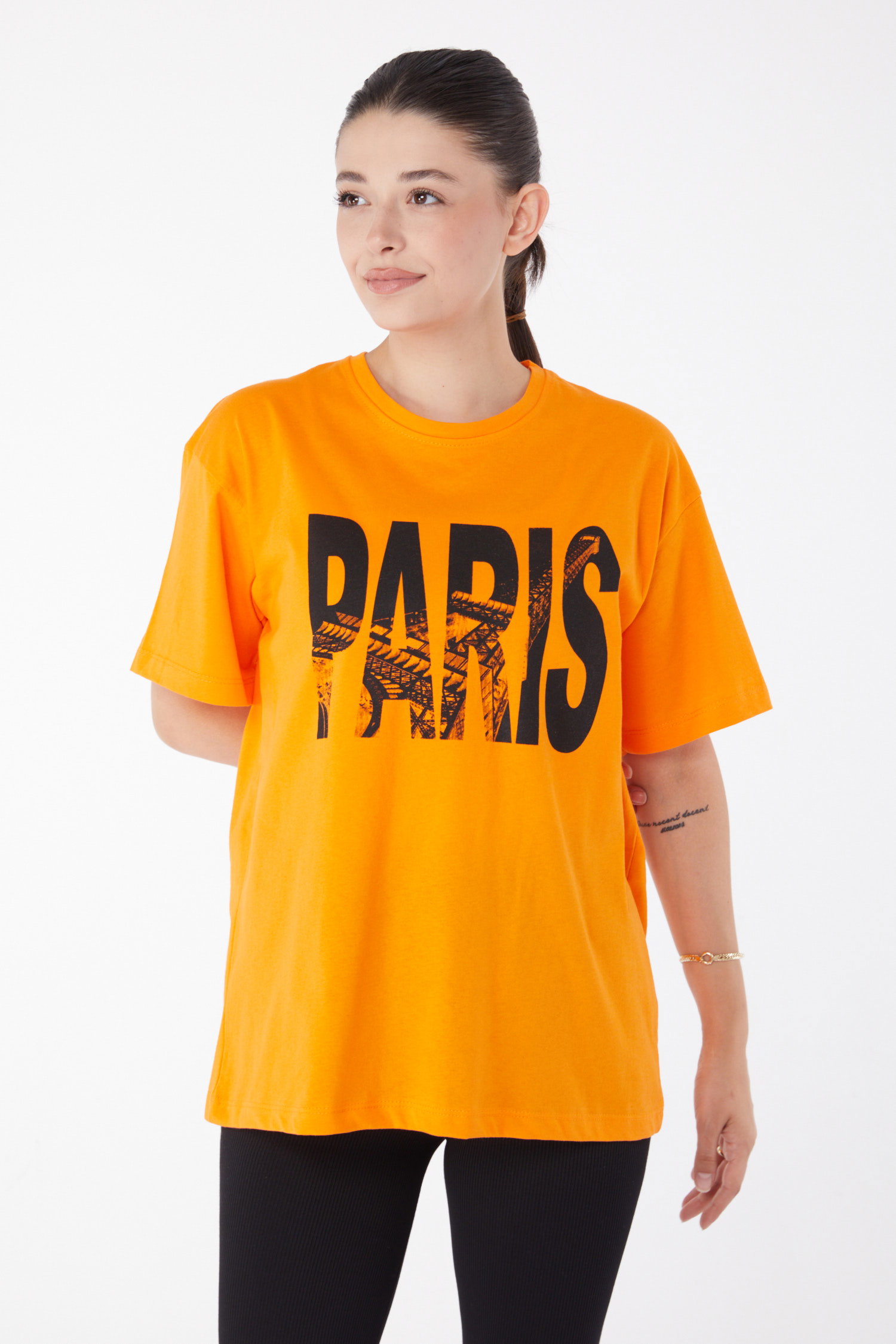 Kısa Kollu Baskılı T-shirt Oranj - 25985 - 1