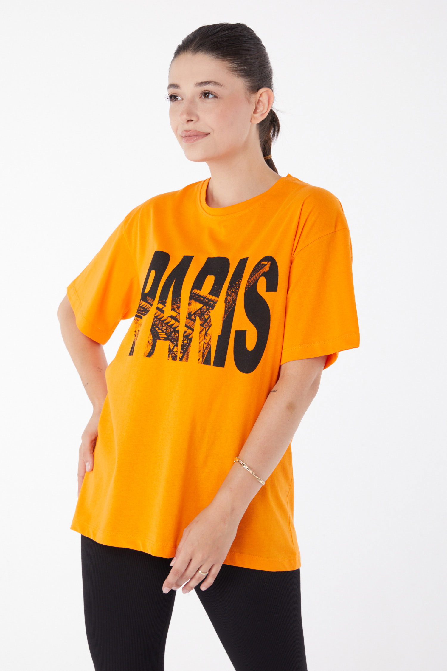 Kısa Kollu Baskılı T-shirt Oranj - 25985 - 2