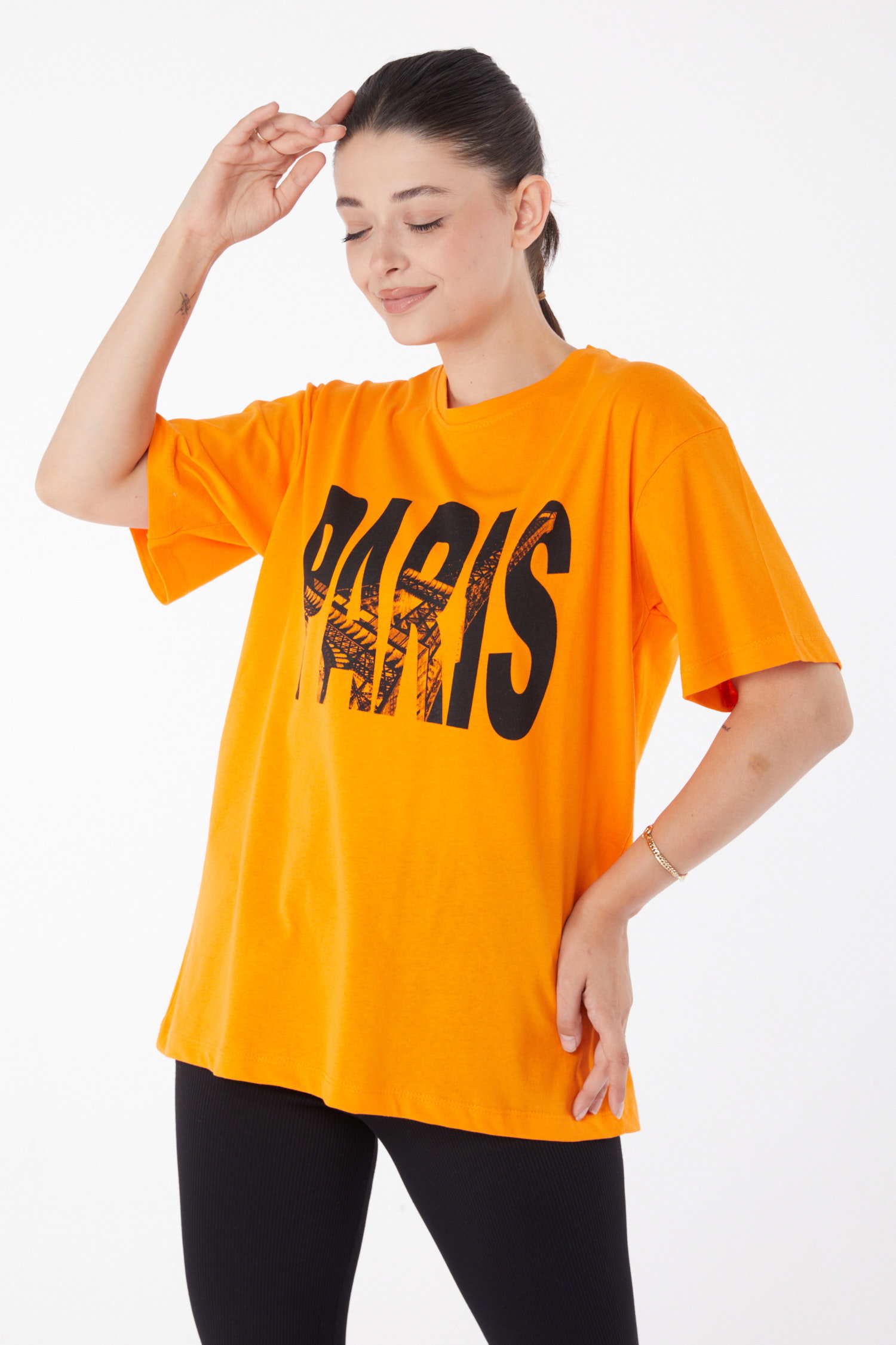 Kısa Kollu Baskılı T-shirt Oranj - 25985 - 3