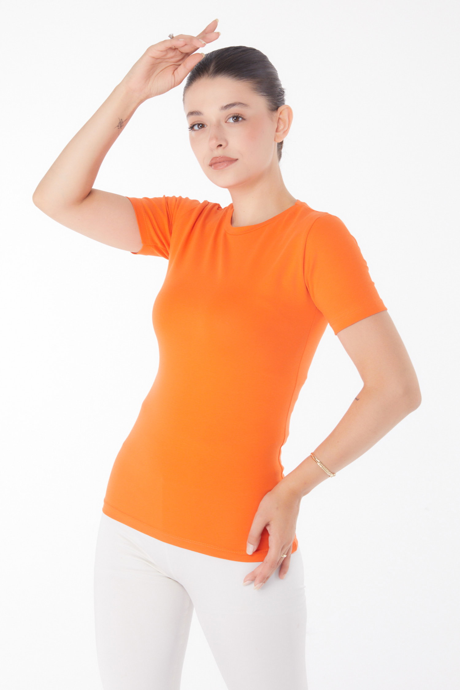 Kısa Kollu T-shirt Oranj - 25768 - 3